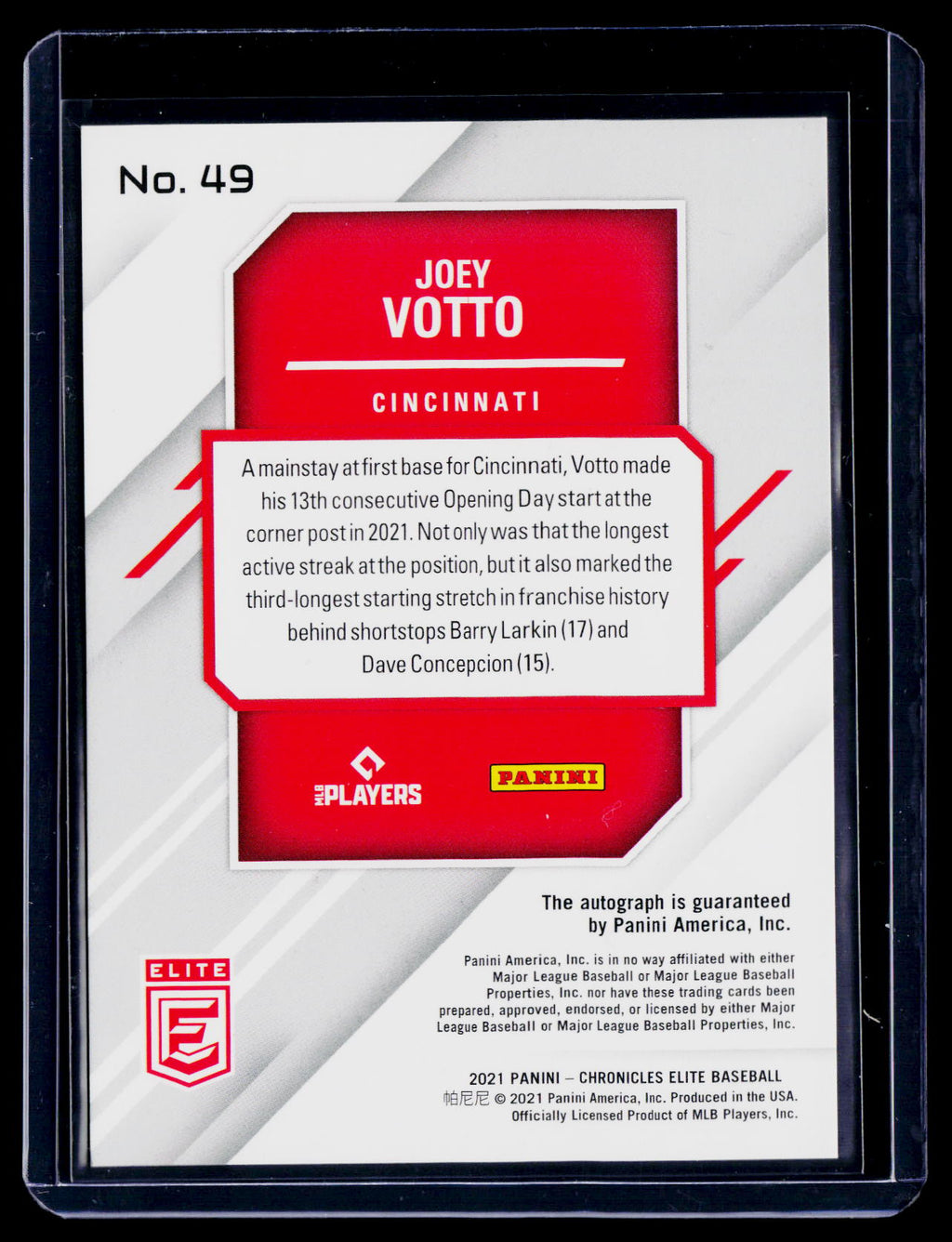 2021 Chronicles Elite Joey Votto Auto 5/10