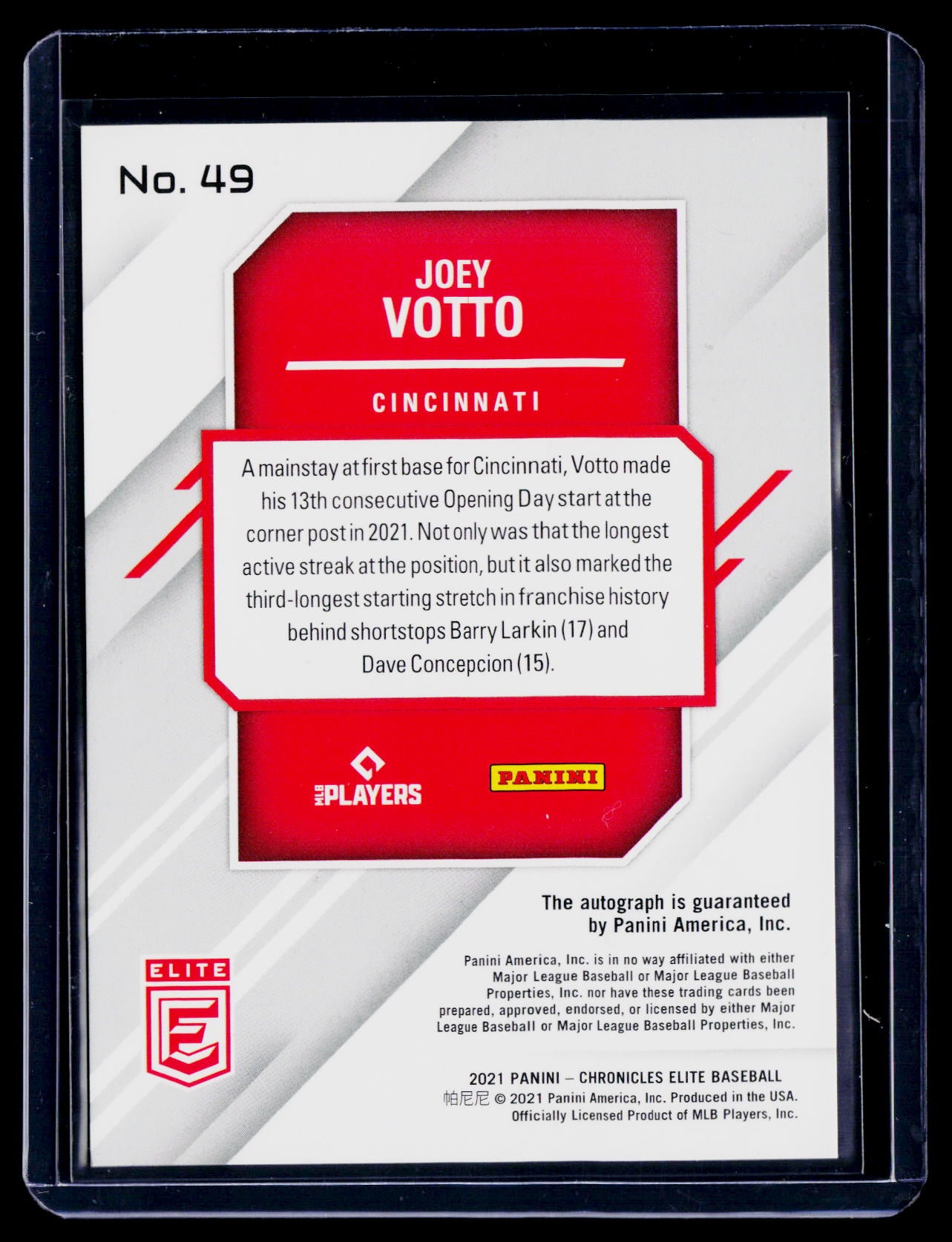 2021 Chronicles Elite Joey Votto Auto 5/10