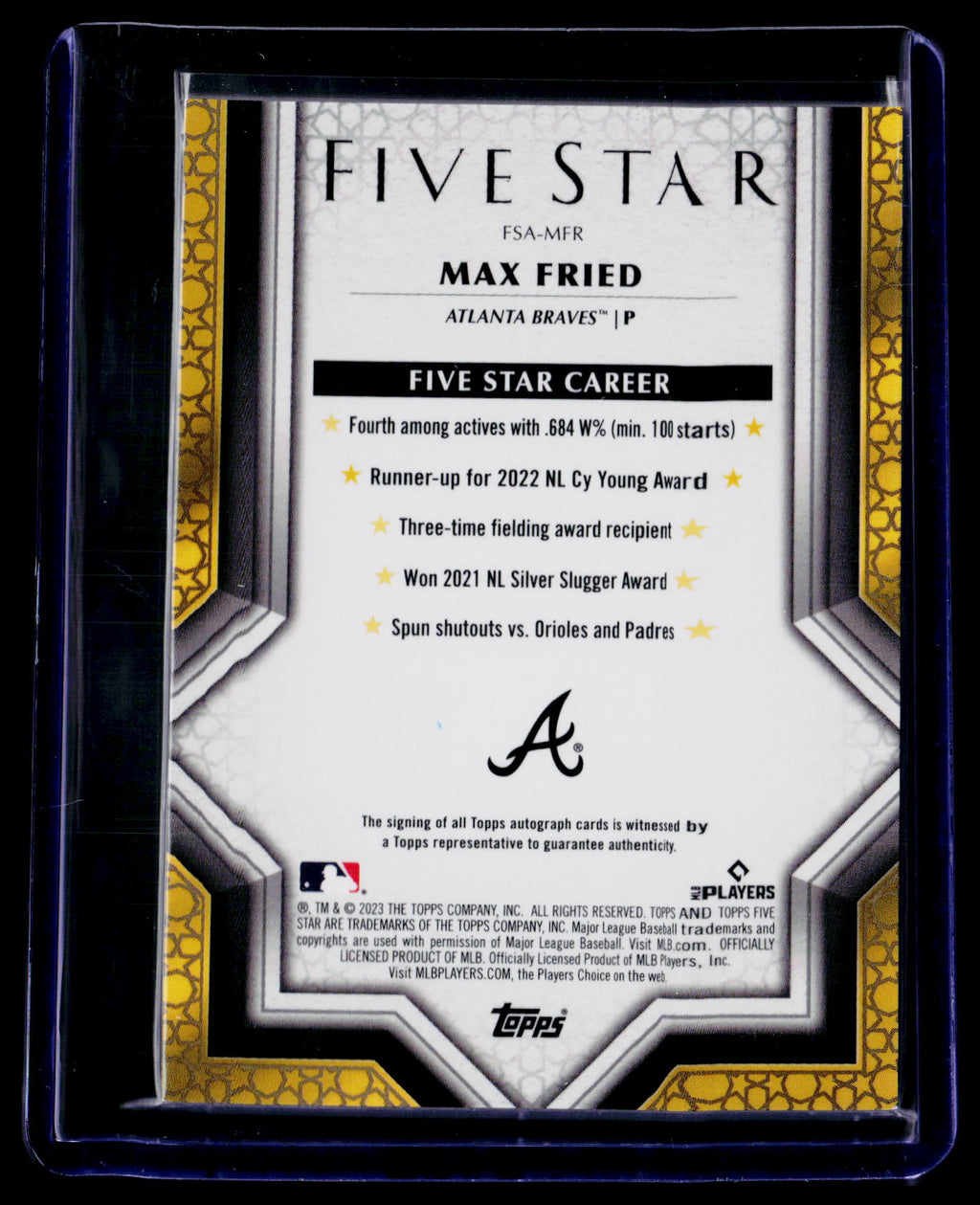2023 Topps Five Star Max Fried Auto