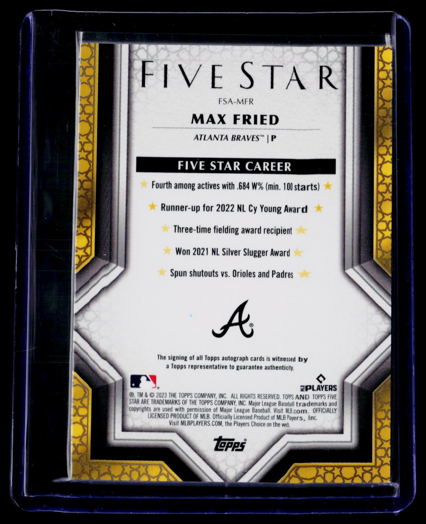 2023 Topps Five Star Max Fried Auto