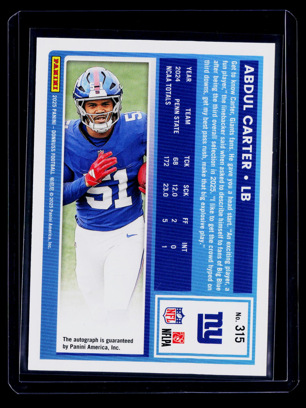 2025 Donruss Abdul Carter Rookie Gold Foil Auto 9/25 RC