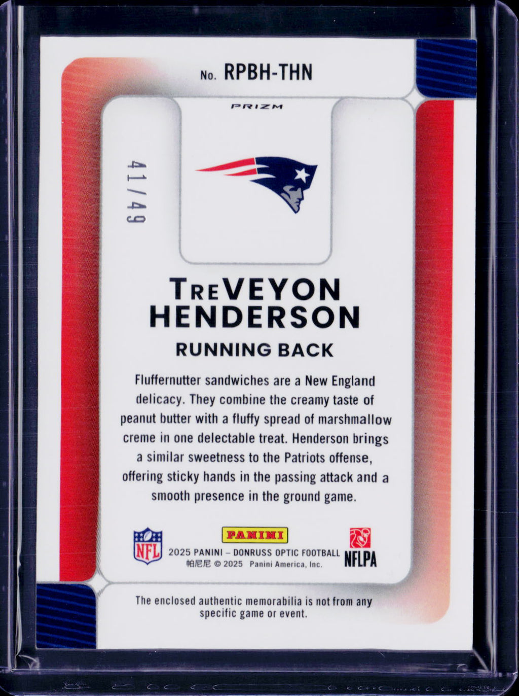 2025 Donruss Optic TreVeton Henderson Rookie Phenom Patch Cracked Ice /49