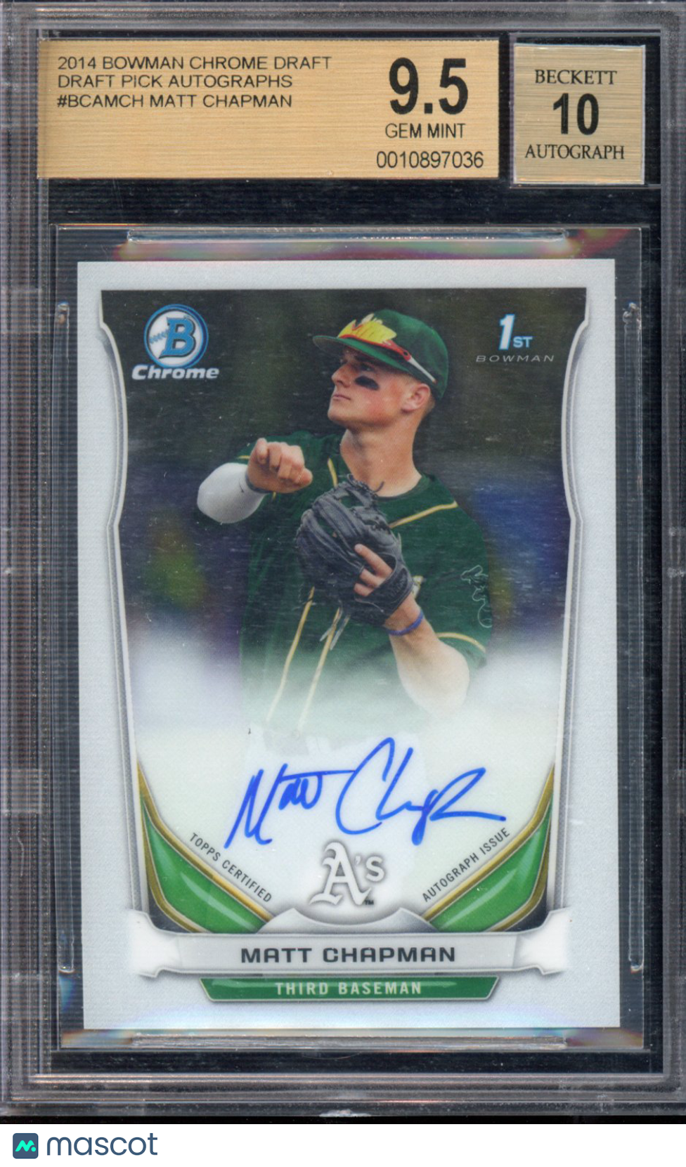 2014 Bowman Chrome Draft Matt Chapman Auto BGS 9.5 Auto 10