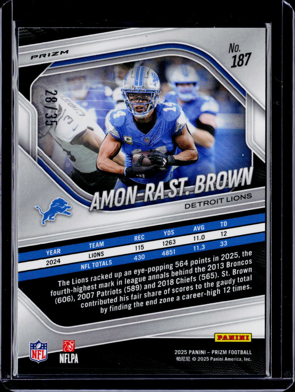2025 Prizm Amon-Ra St Brown Blue Shimmer 28/35
