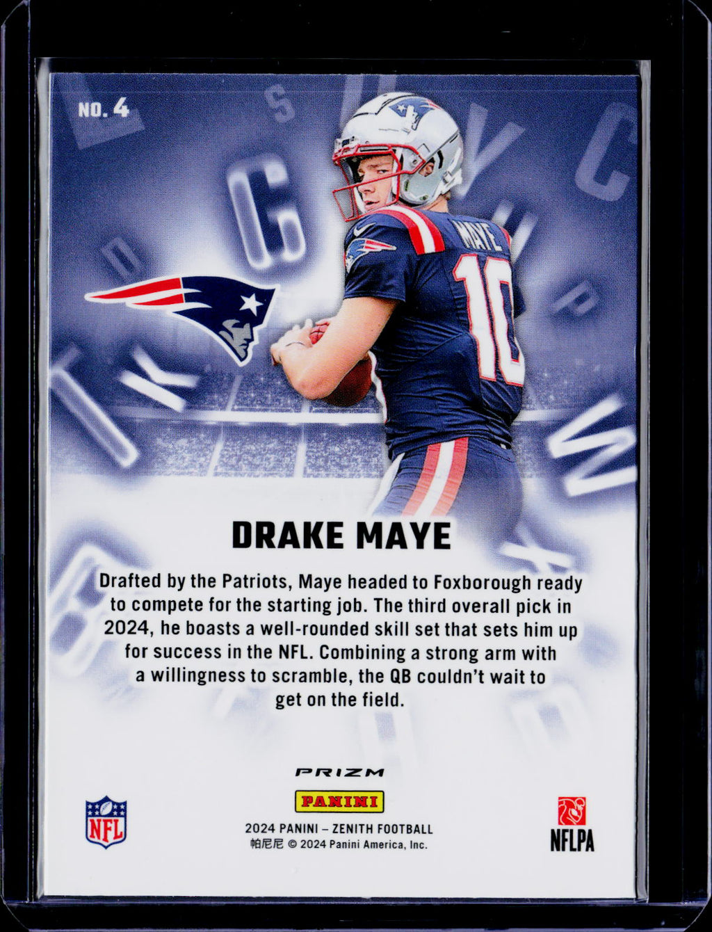 2024 Panini Zenith Drake Maye Rookie A To Z Orange RC