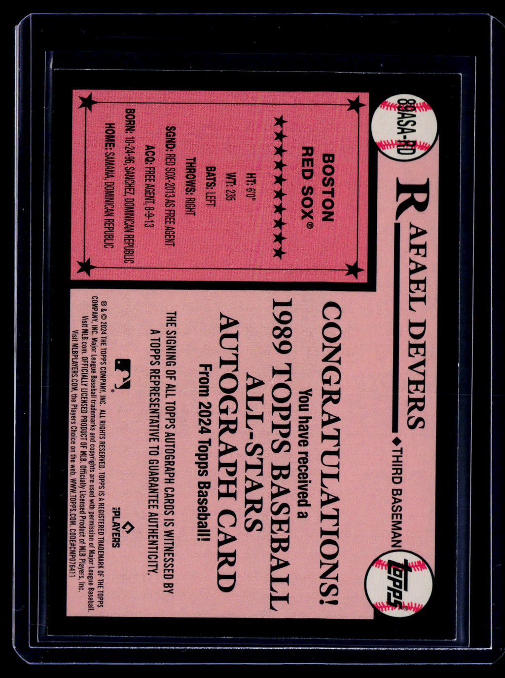 2024 Topps Rafael Devers All Stars Black Auto 44/50
