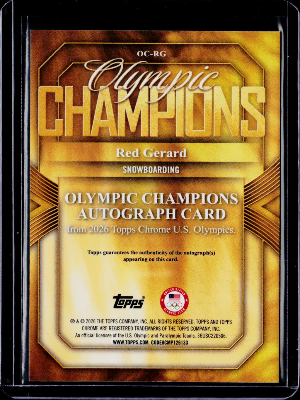 2026 Topps Chrome Red Gerard Olympic Champions Gold Auto 03/50