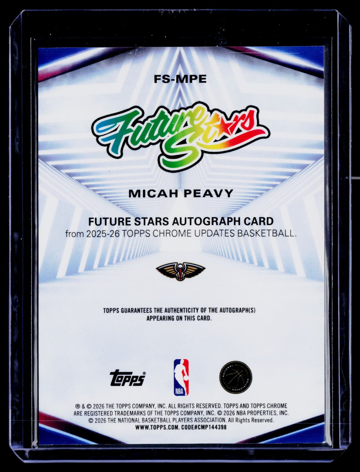 2025 Topps Chrome Update Micah Peavy Future Stars Gold Geometric Auto 46/50 RC