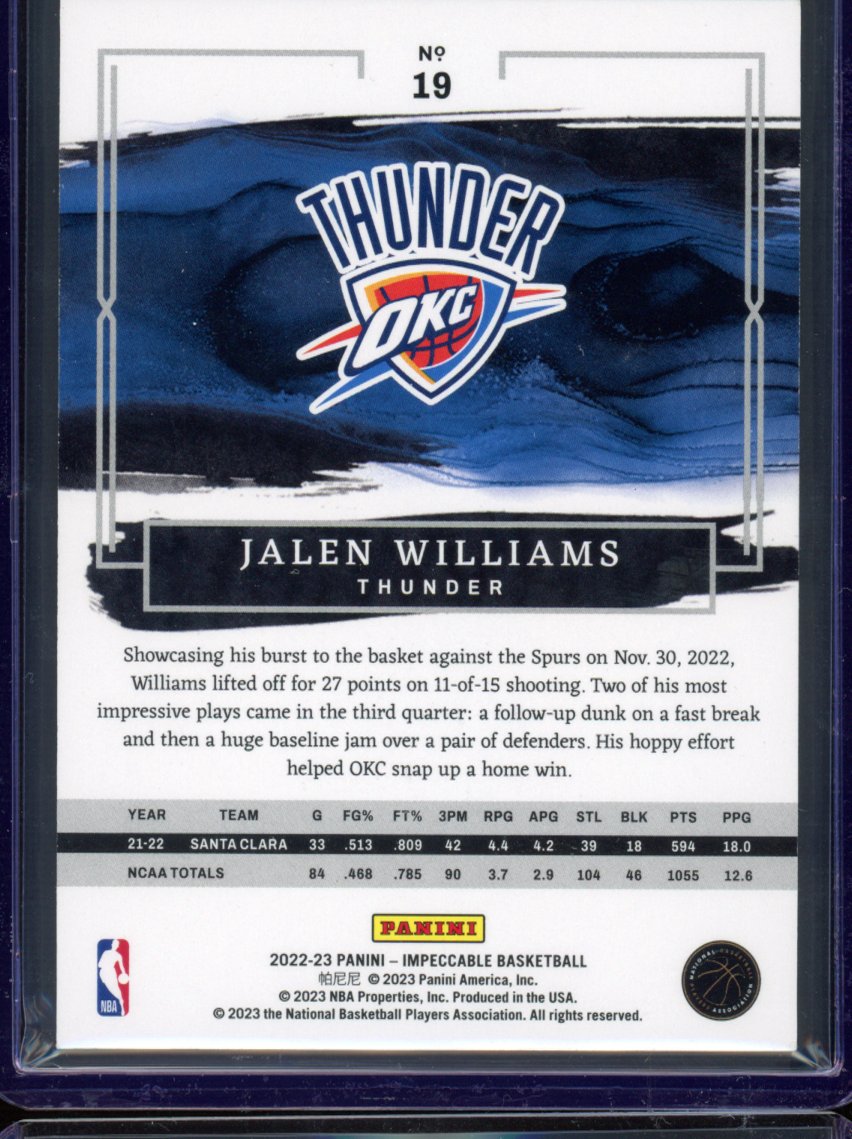 2022-23 Panini Impeccable Jalen Williams Silver Rookie 75/75 RC