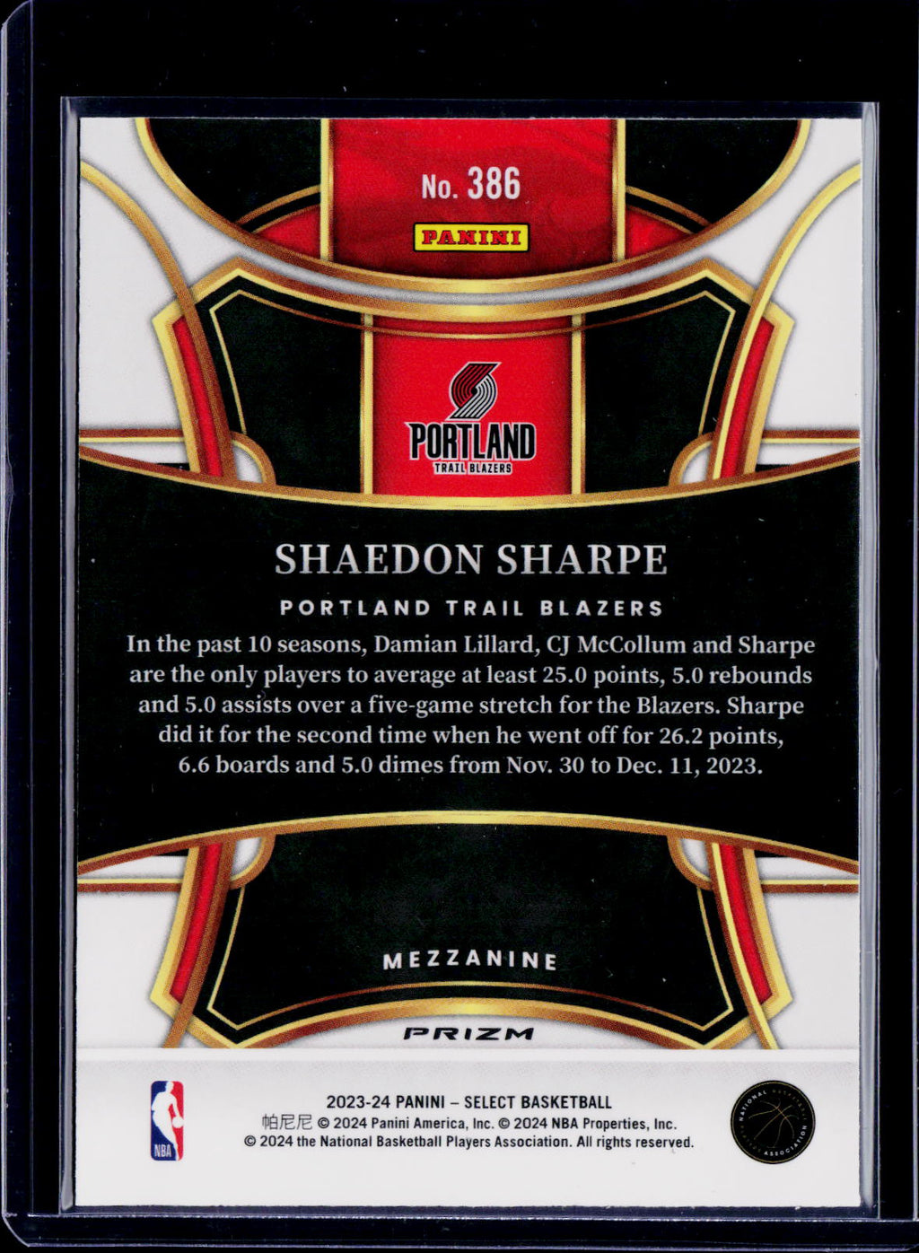 2023 Select Shaedon Sharpe Zebra