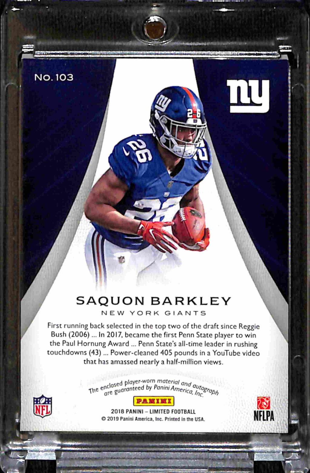 2018 Limited Saquon Barkley Rookie Patch Auto 108/175 RC