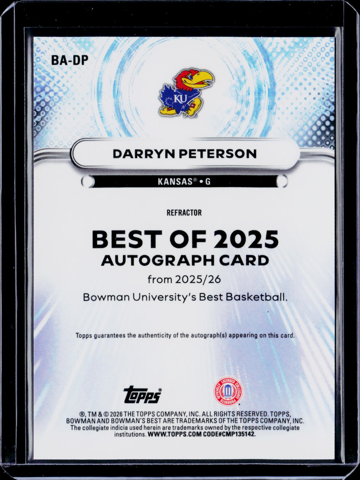 2025/26 Bowman U Best Darryn Peterson Best Of 2025 Auto