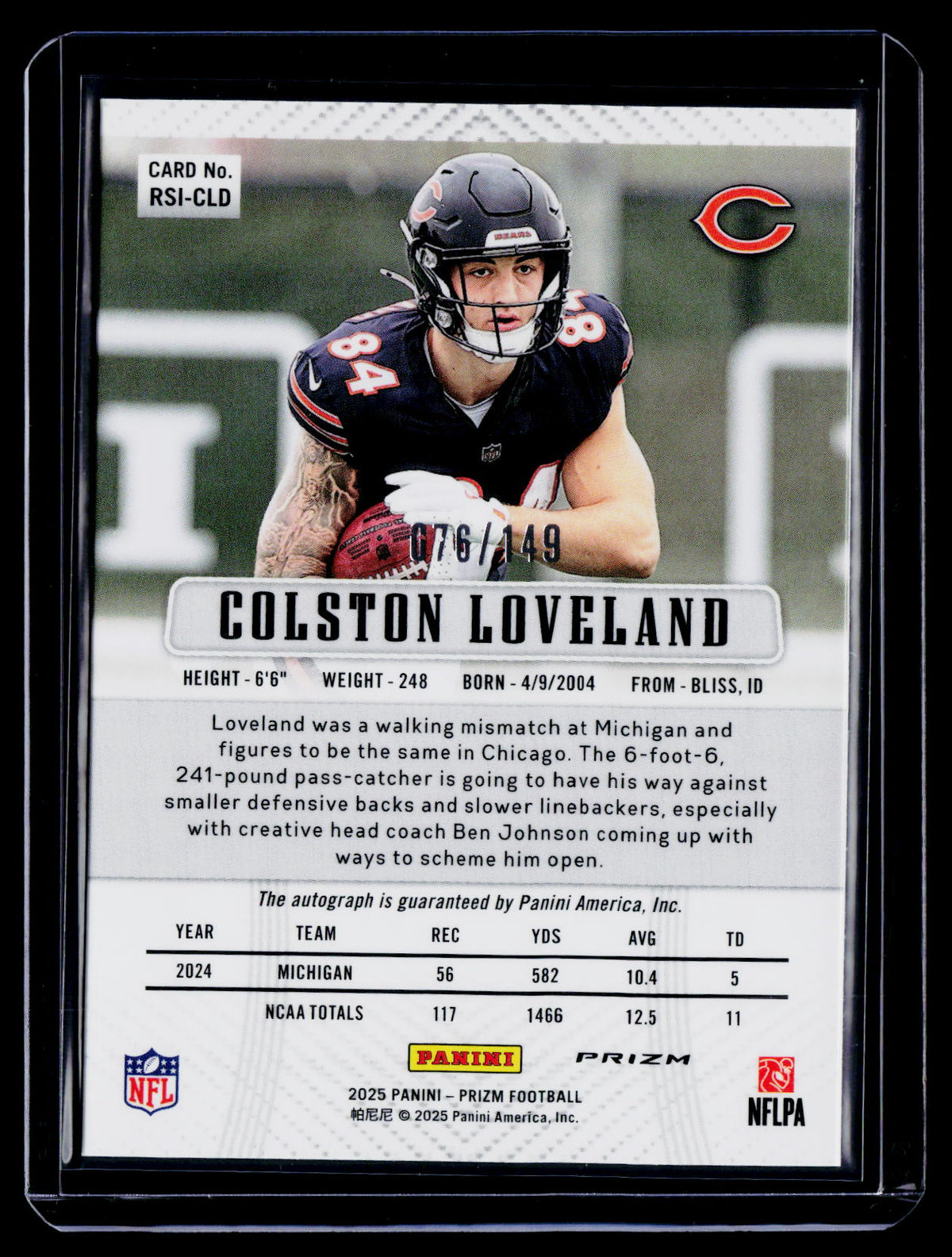 2025 Prizm Colston Loveland Rookie 2012 Throwback Auto 76/149 RC