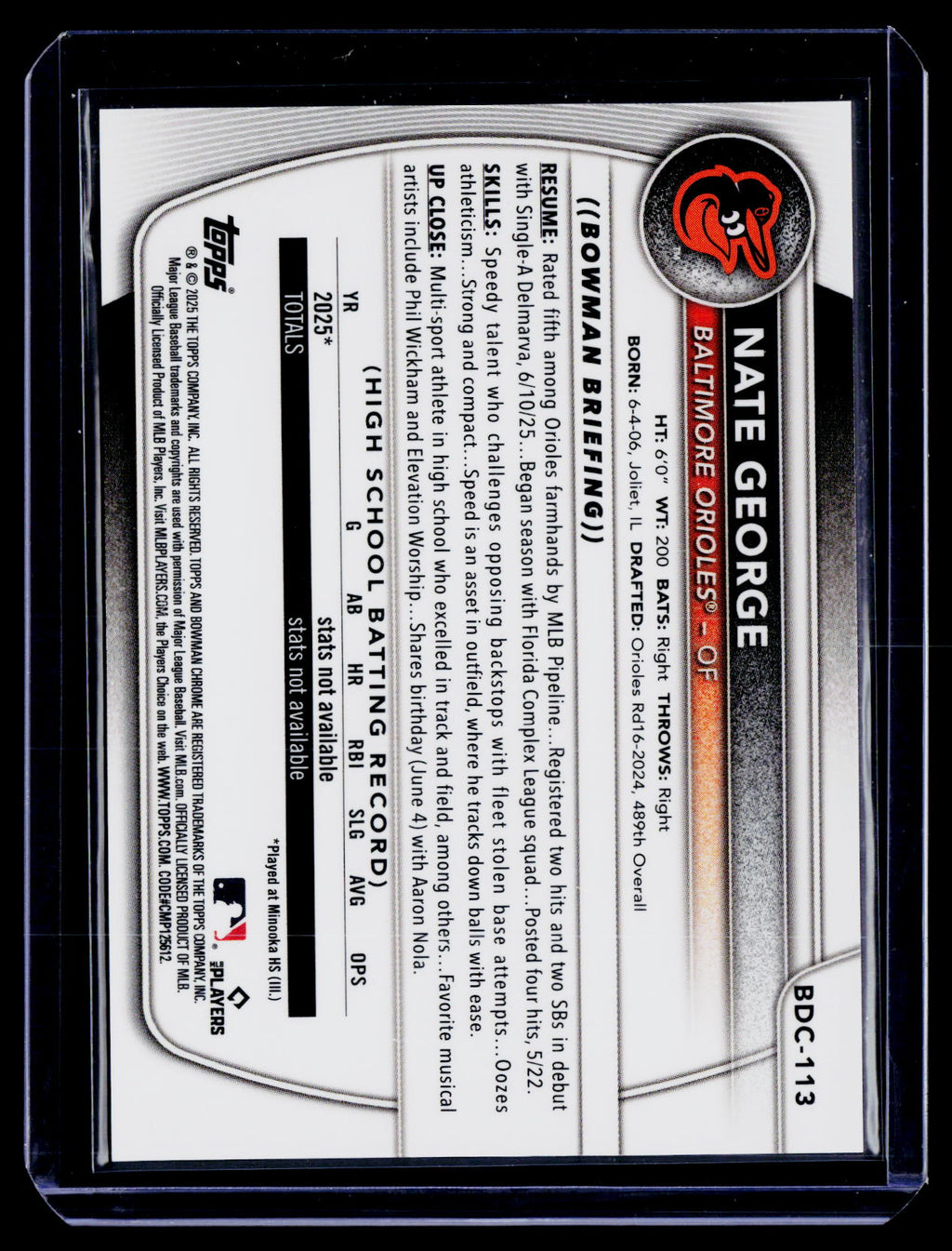 2025 Bowman Draft Sapphire Nate George Gold 2/50