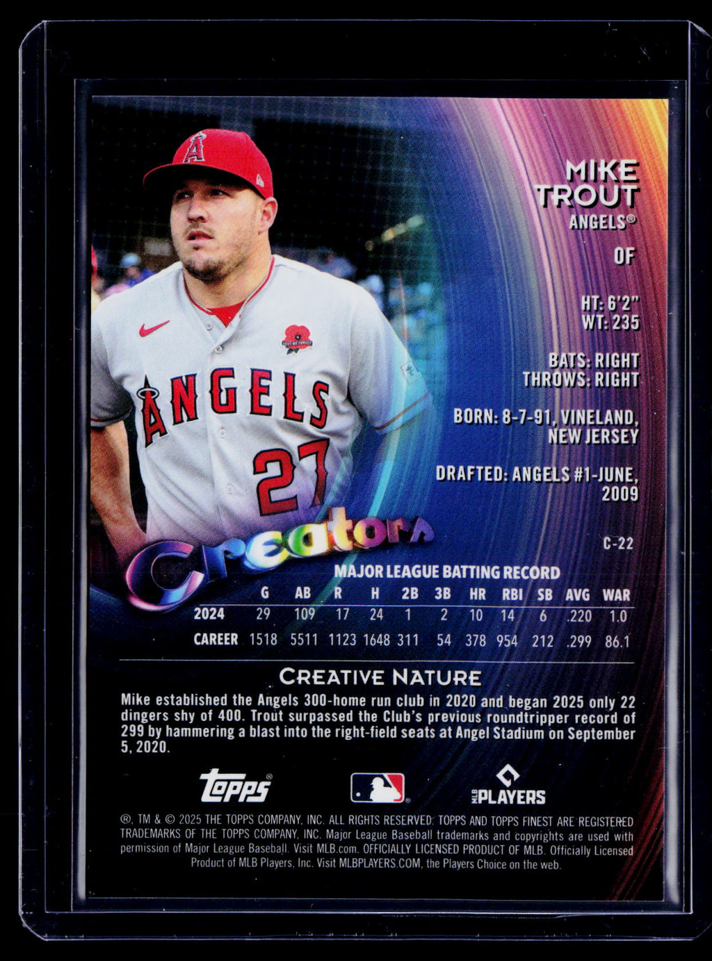 2025 Topps Finest Mike Trout Creators Red Refractor 2/5