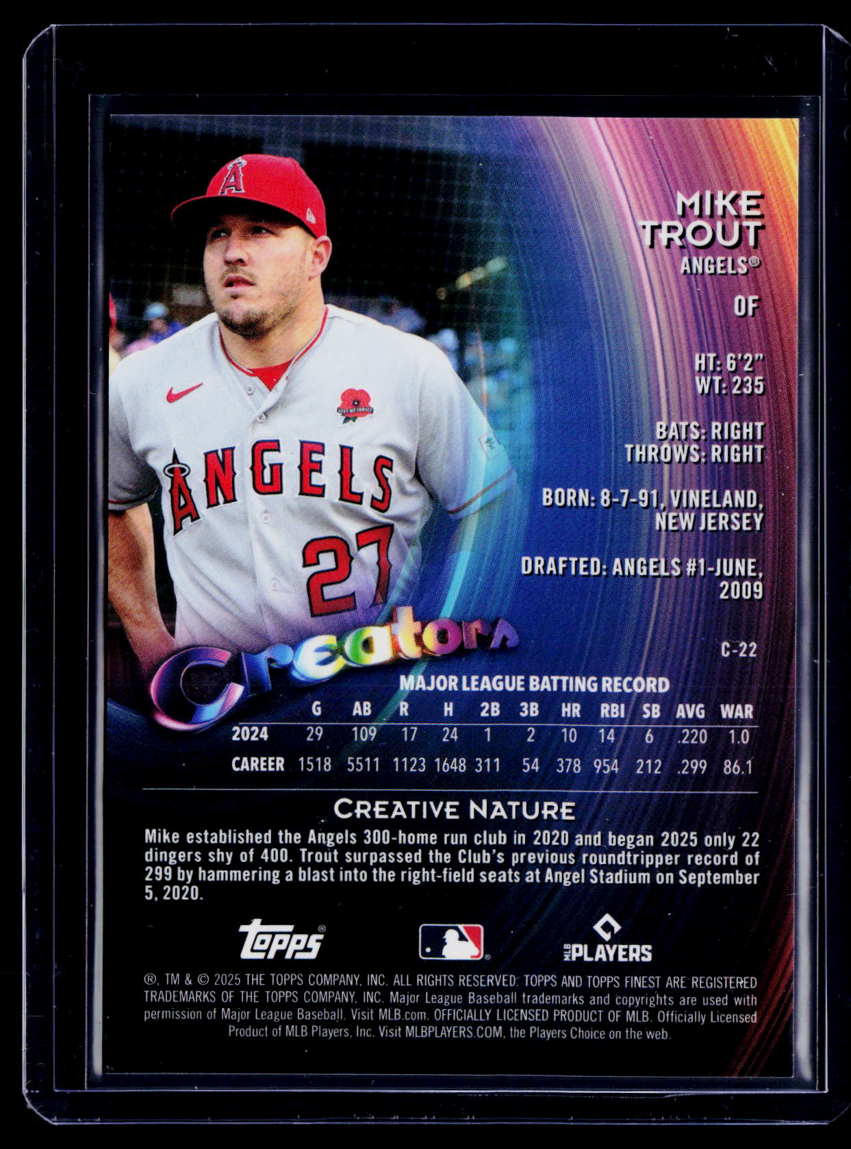 2025 Topps Finest Mike Trout Creators Red Refractor 2/5