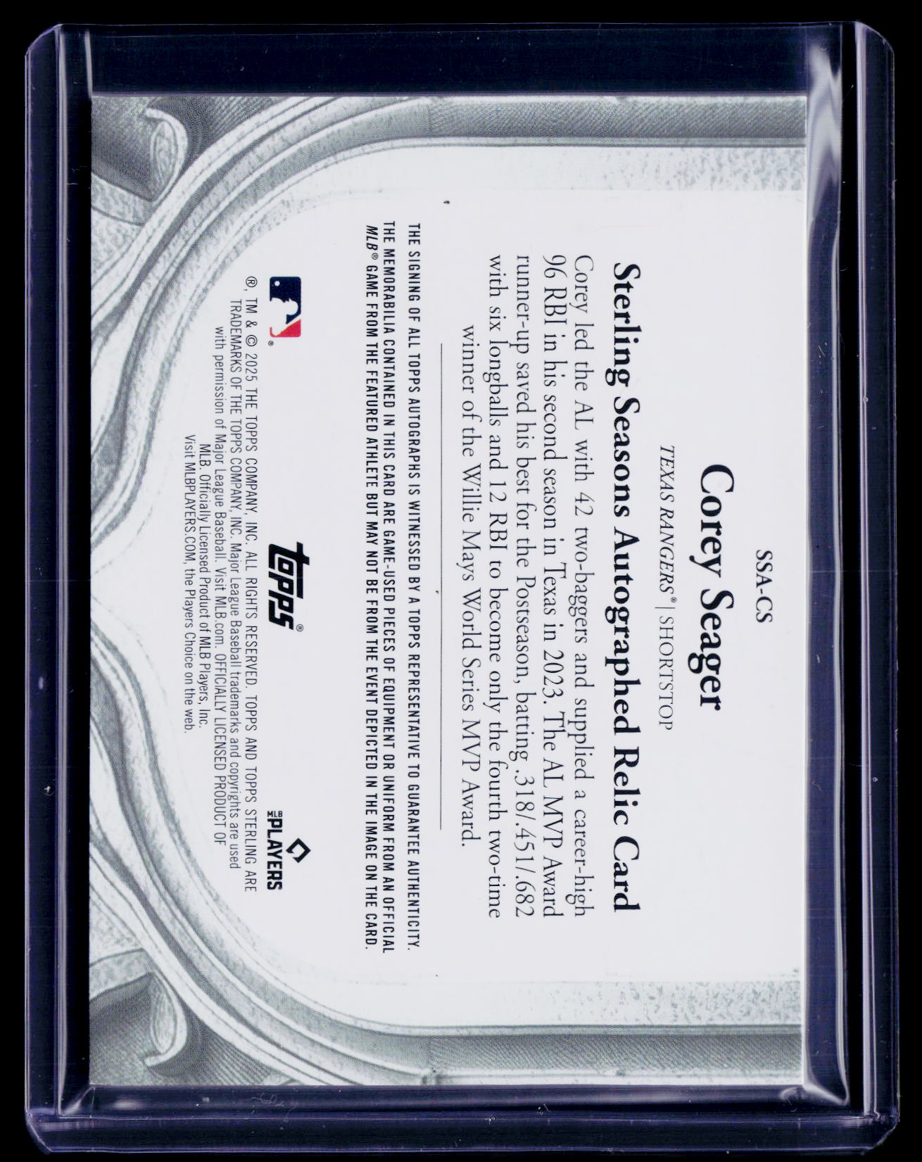 2025 Topps Sterling Corey Seager Triple Patch Auto 9/10
