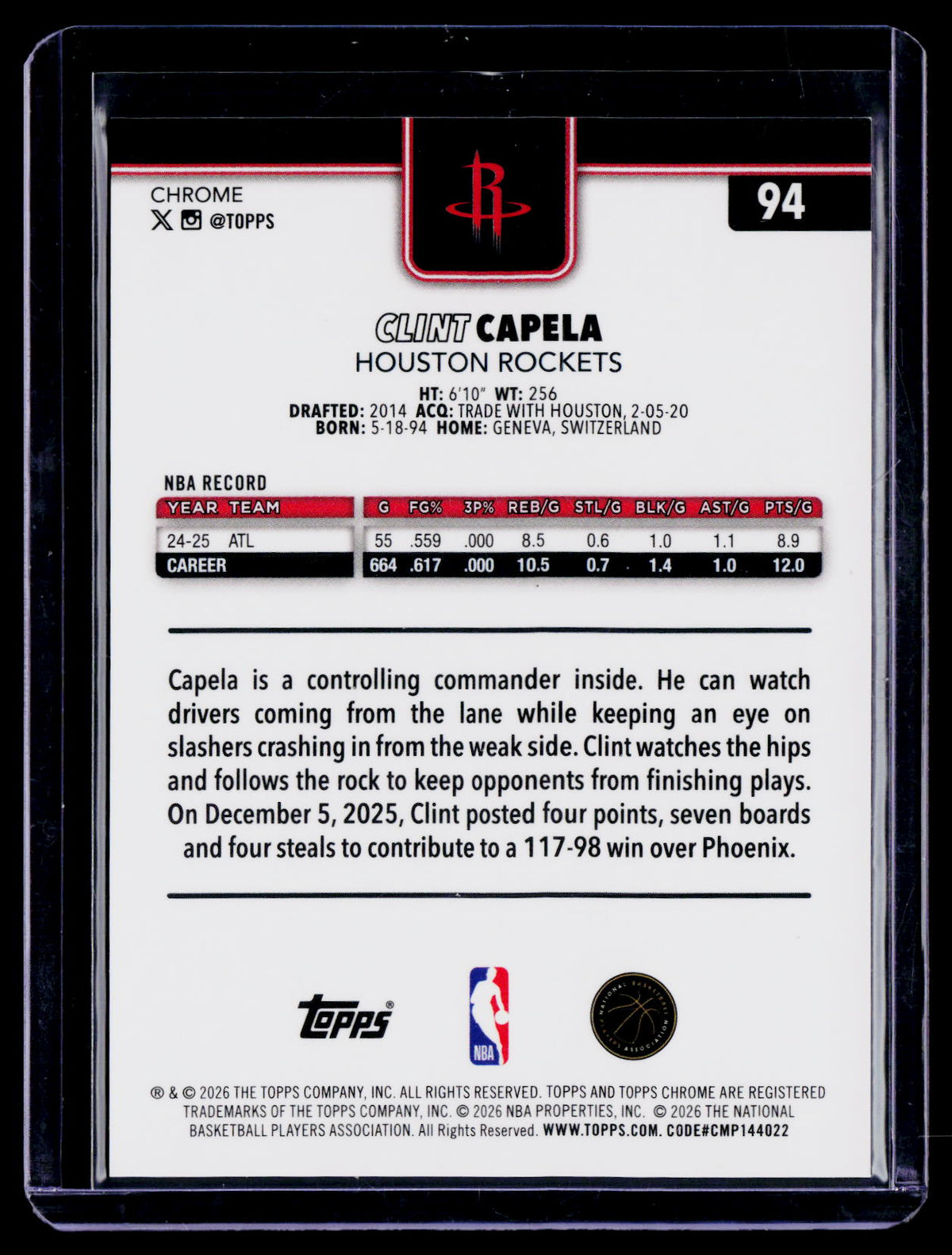 2025 Topps Chrome Update Clint Capela Red Geometric 4/5