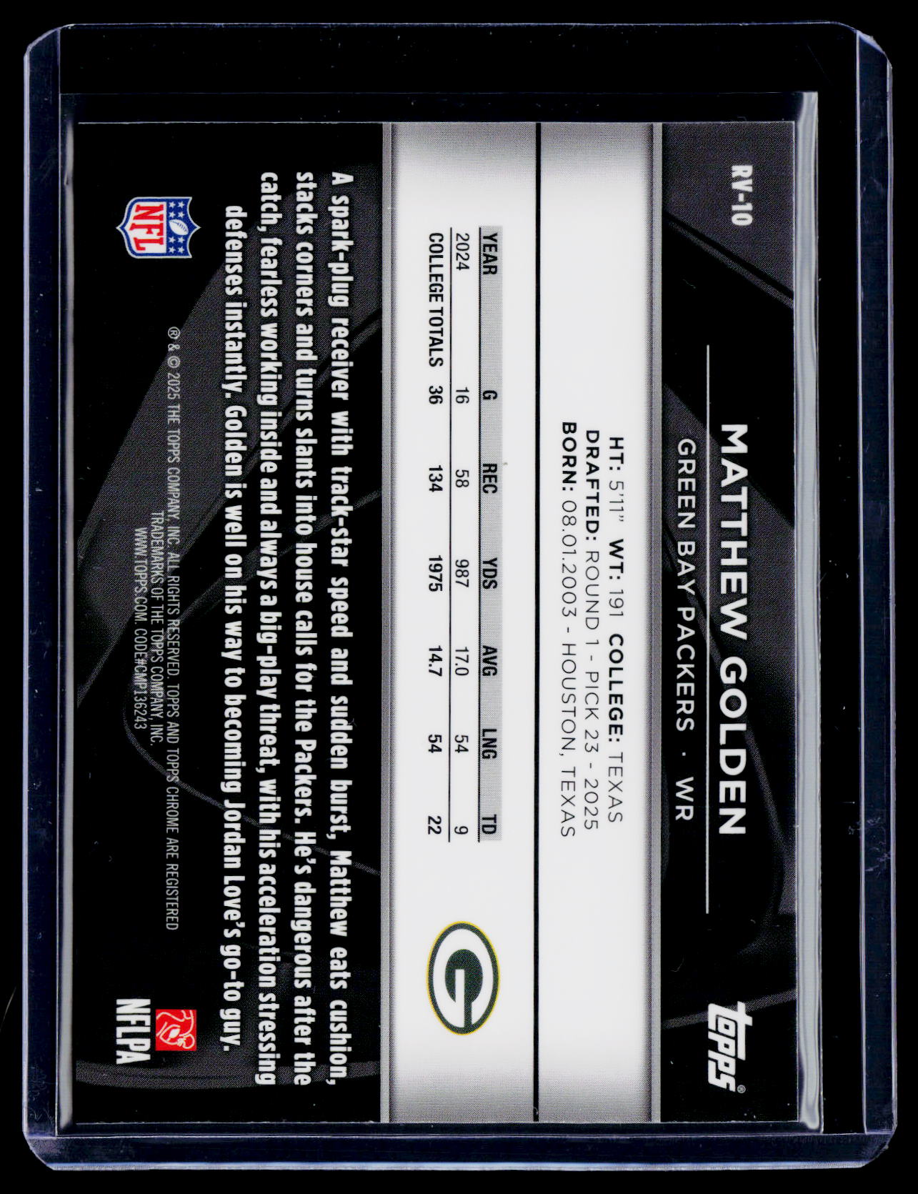 2025 Topps Chrome Black Matthew Golden Rookie Image Variation RC