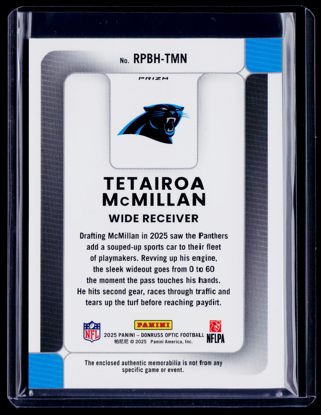2025 Donruss Optic Tetairoa McMillan Rookie Phenom Blue Pulsar Patch