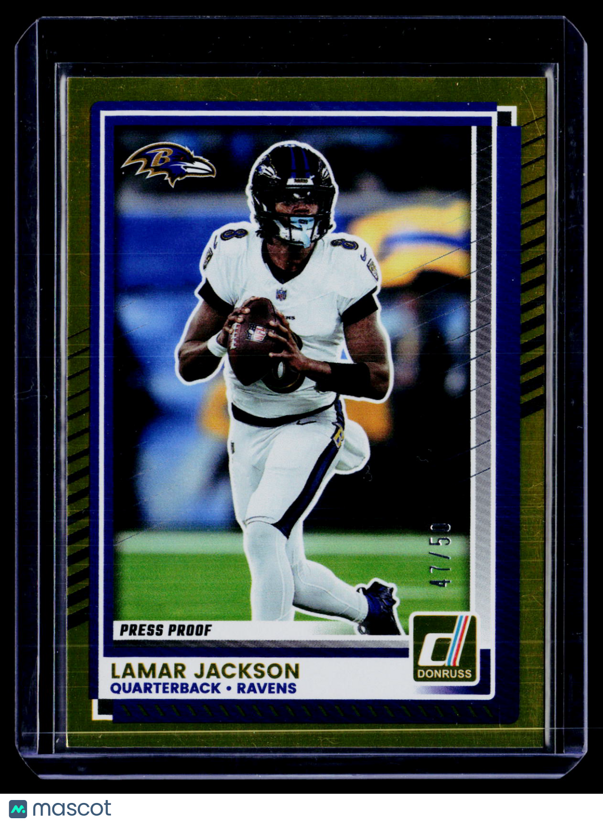 2025 Donruss Lamar Jackson Gold Foil Press Proof 47/50