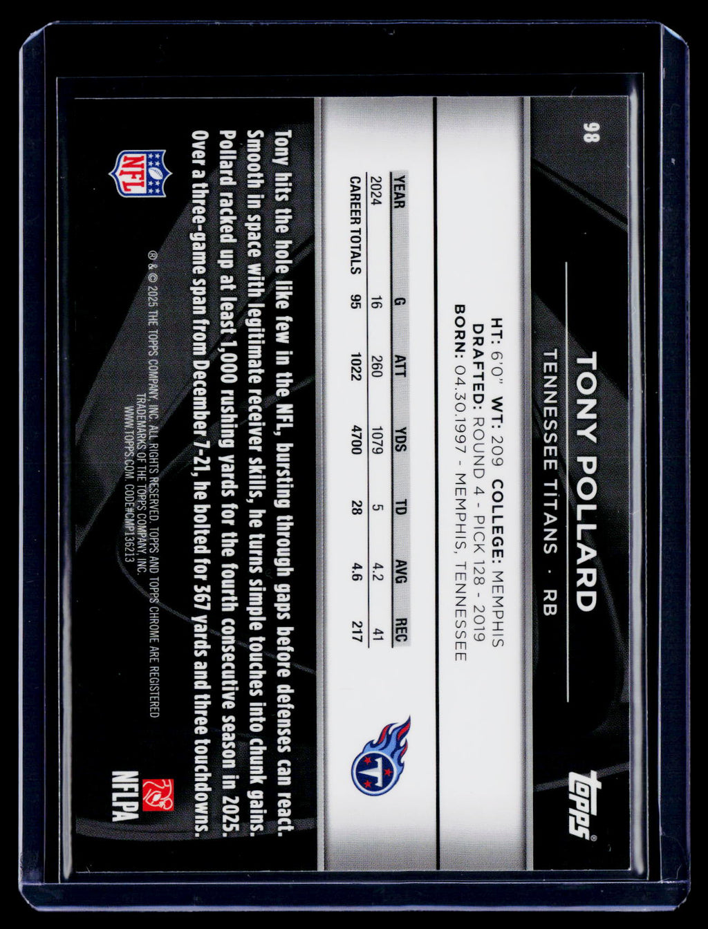 2025 Topps Chrome Black Tony Pollard White 1/10
