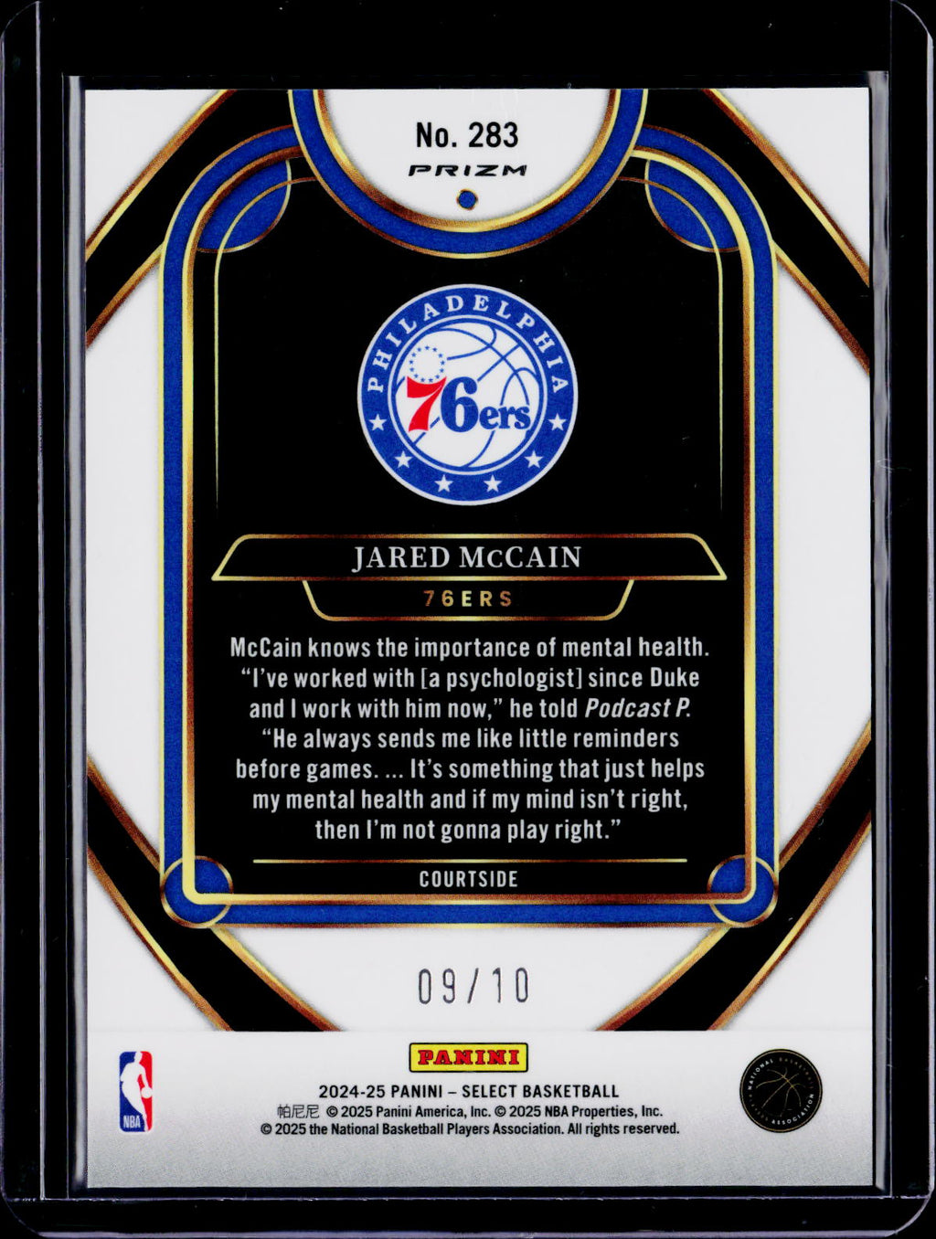 2024-25 Select Jared McCain Courtside Gold Disco 09/10 RC
