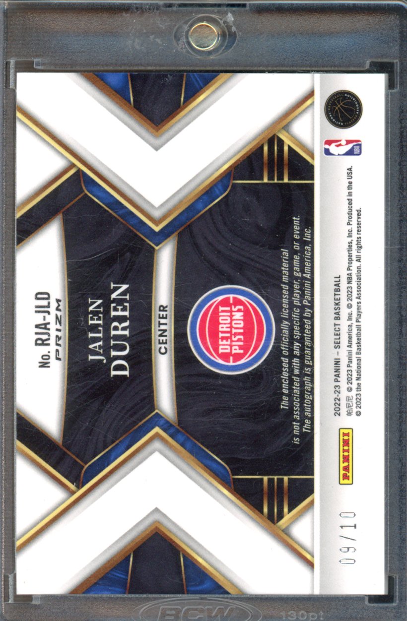 2022-23 Select Jalen Duren Rookie Patch Auto Gold Disco 09/10 RC