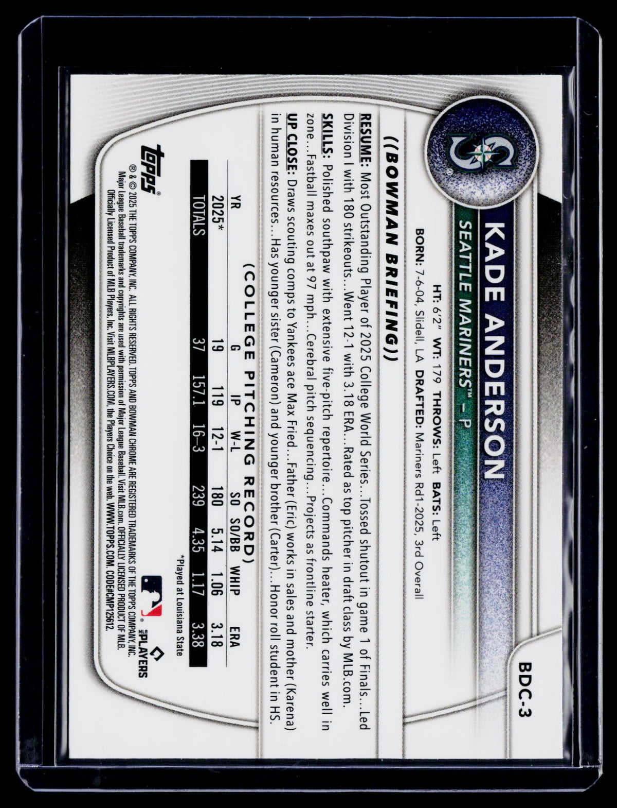 2025 Bowman Draft Kade Anderson Aqua Geometric 117/125