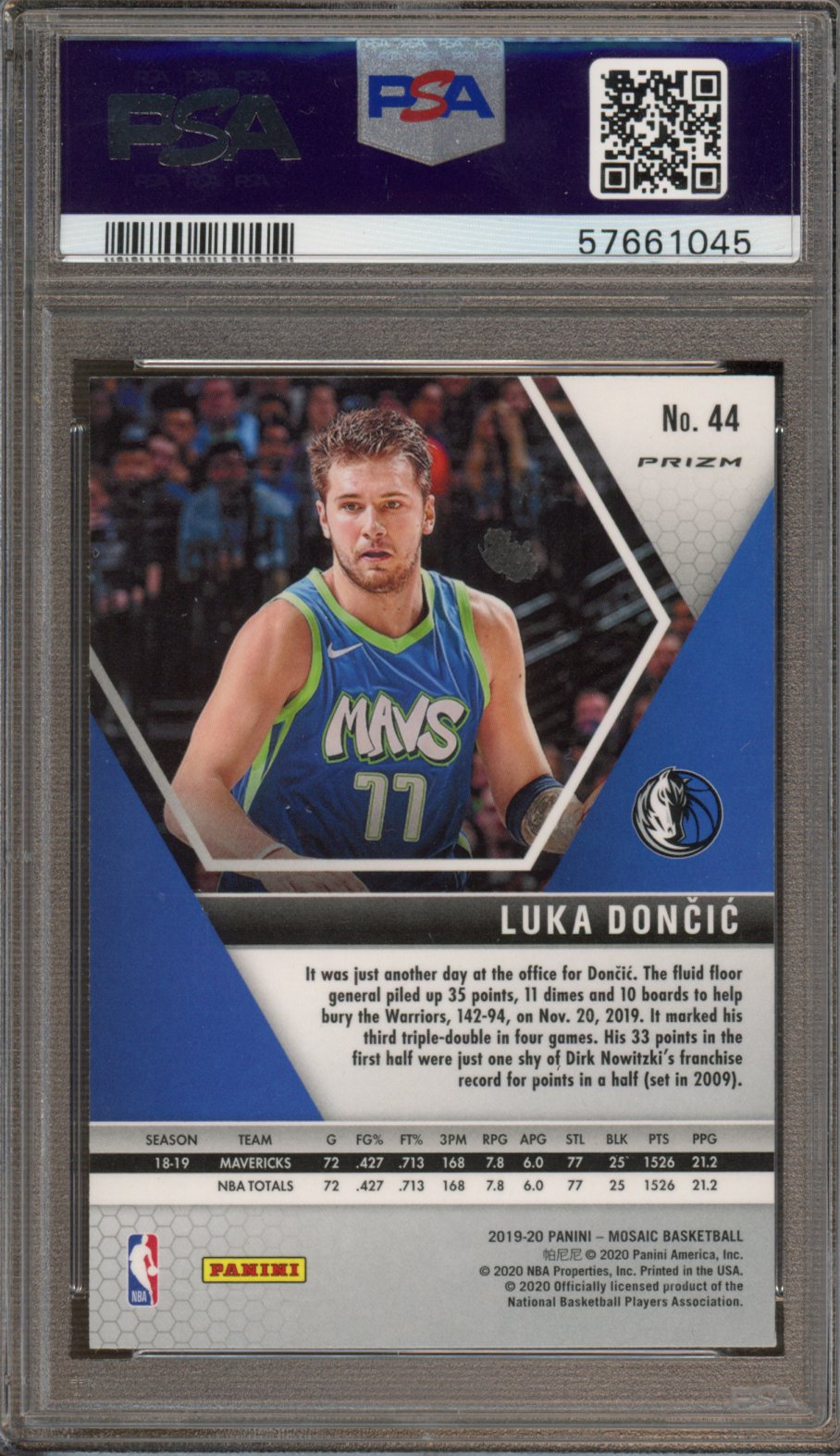 2019 Mosaic Luka Doncic Blue Reactive PSA 9