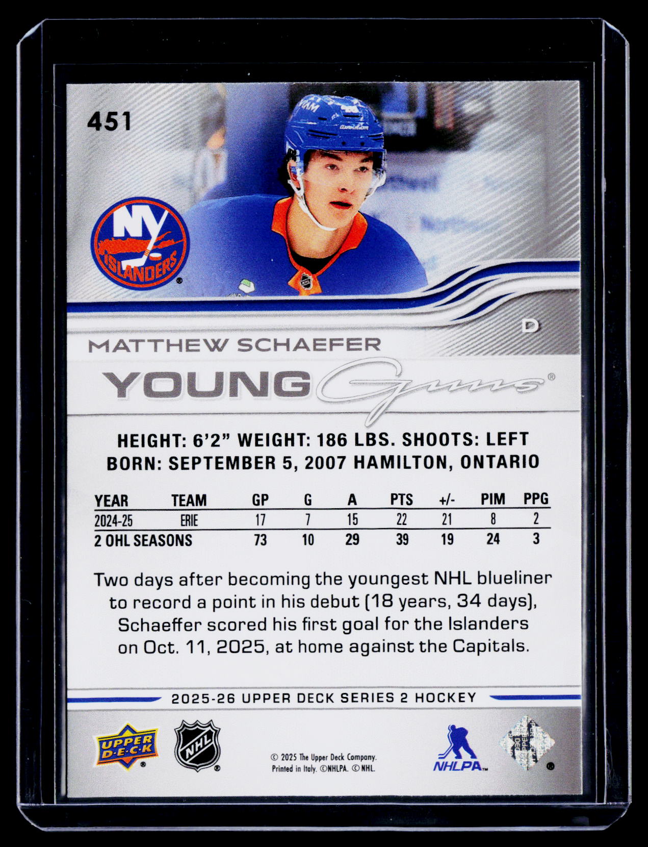 2025-26 Upper Deck Series 2 Matthew Schaefer Young Guns RC