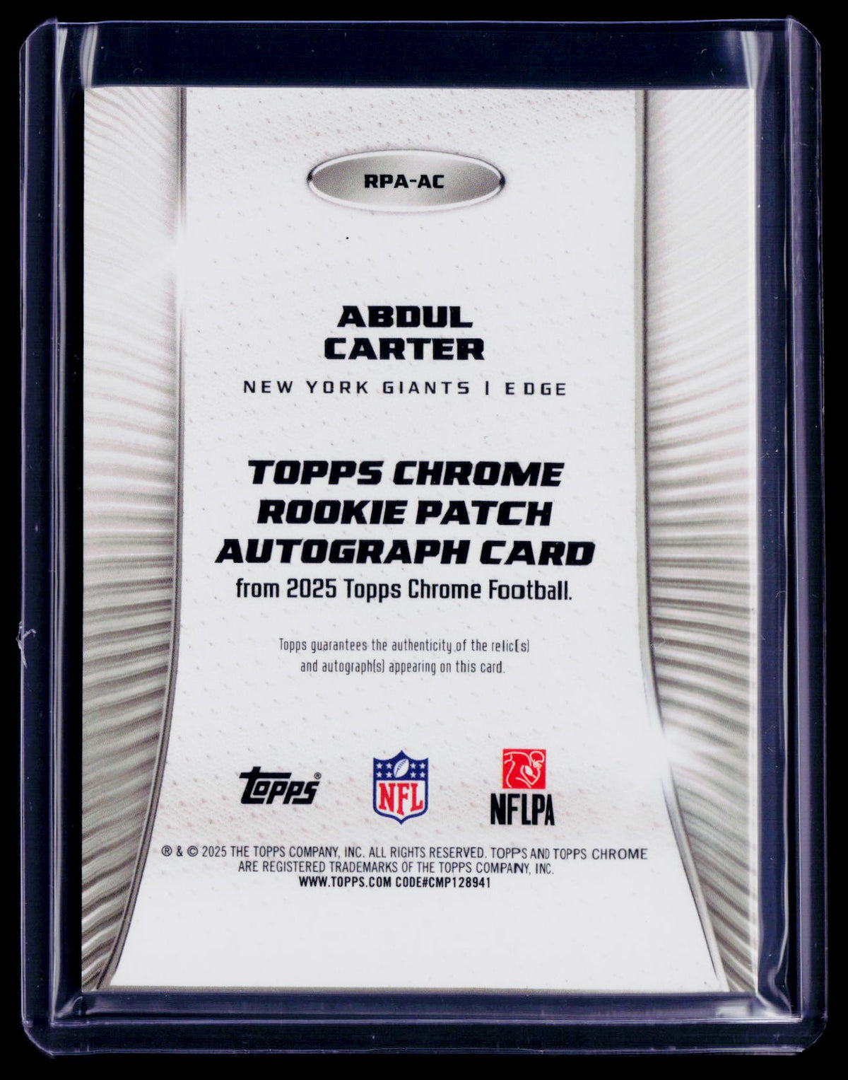 2025 Topps Chrome Abdul Carter Rookie Patch Auto RPA RC