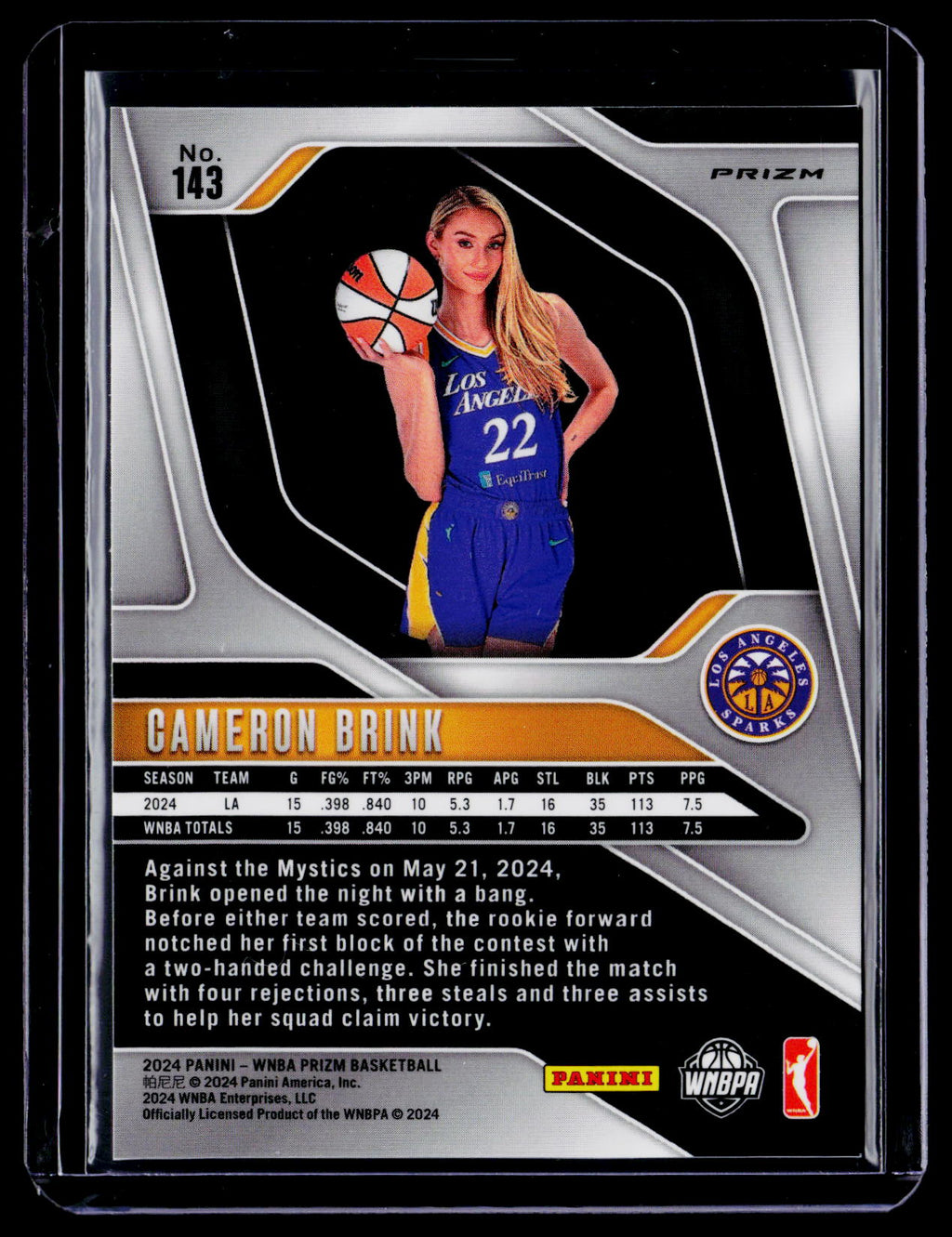 2024-25 Prizm WNBA Cameron Brink Rookie Orange Laser RC