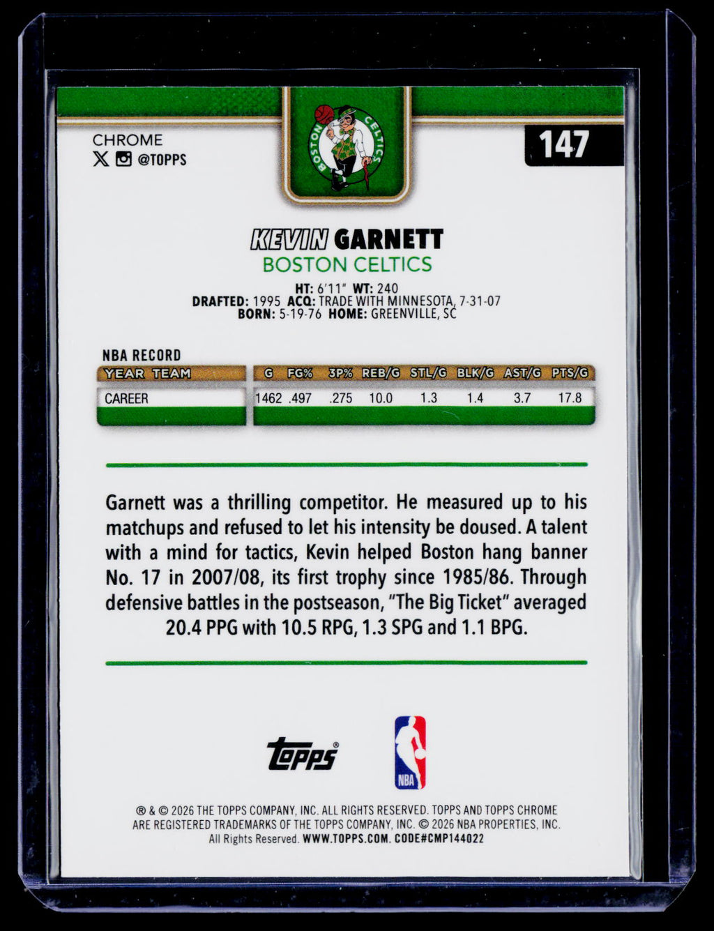 2025 Topps Chrome Update Kevin Garnett Purple Wave 15/75