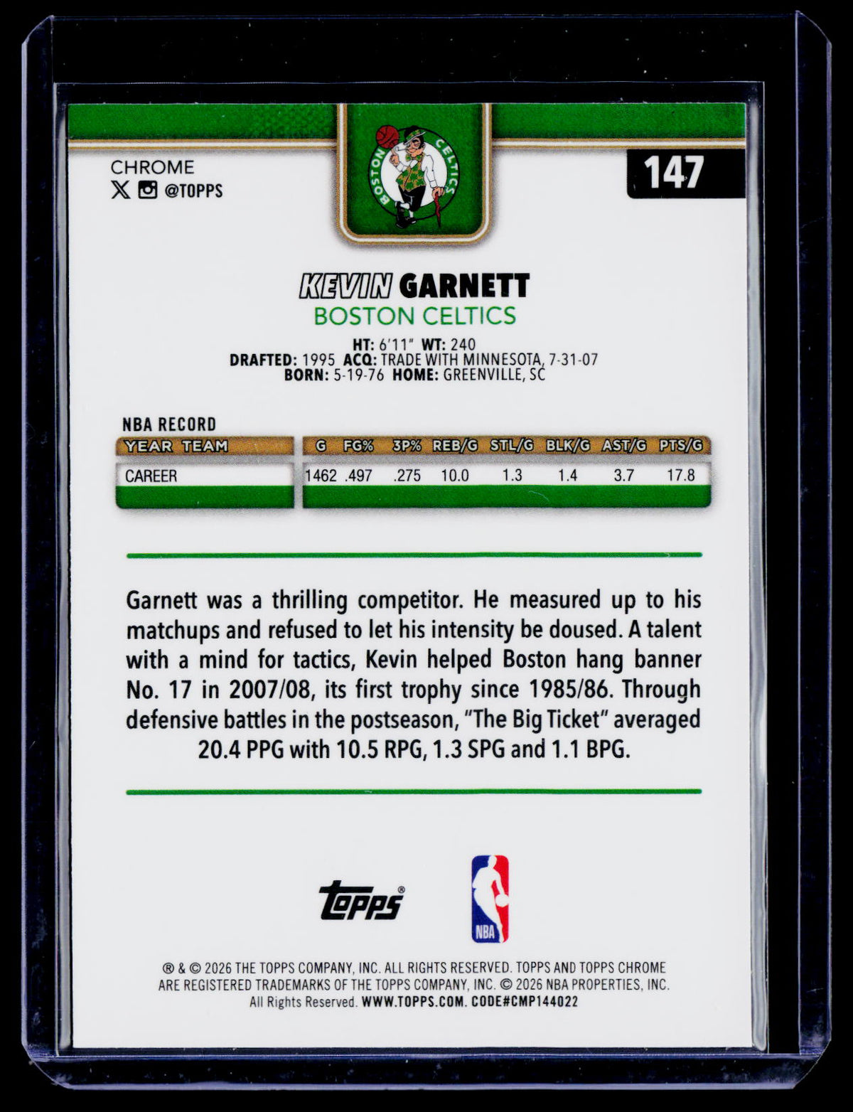 2025 Topps Chrome Update Kevin Garnett Purple Wave 15/75