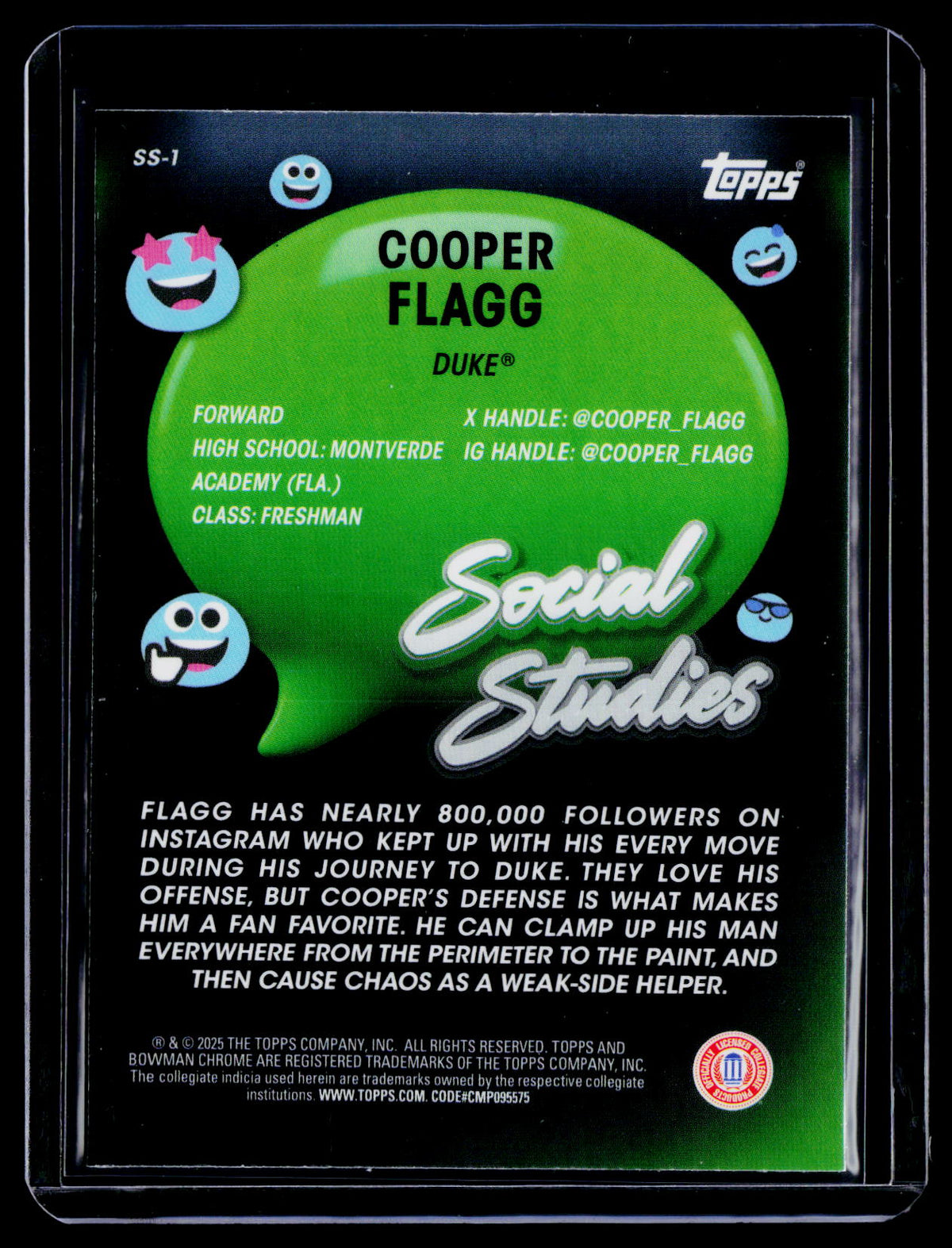 2025 Bowman Chrome University Cooper Flagg Social Studies XFractor