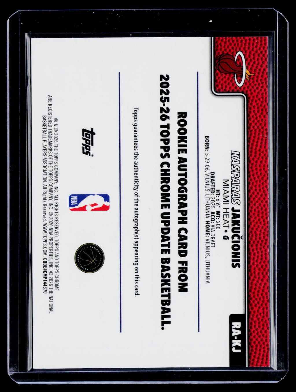 2025 Topps Chrome Update Kasparas Jakucionis Rookie Purple Lava Lamp Auto 191/299 RC