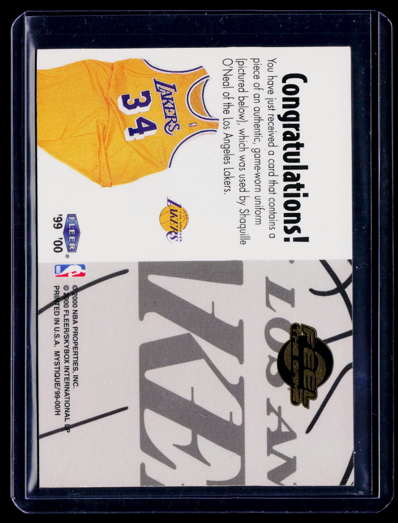 2000 Upper Deck Shaquille O'Neal Game Used Patch Feel The Game