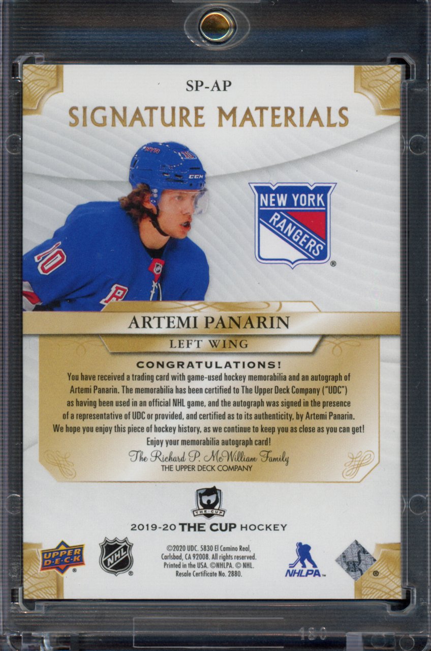 2019-20 The Cup Artemi Panarin Signature Materials Patch Auto 15/25
