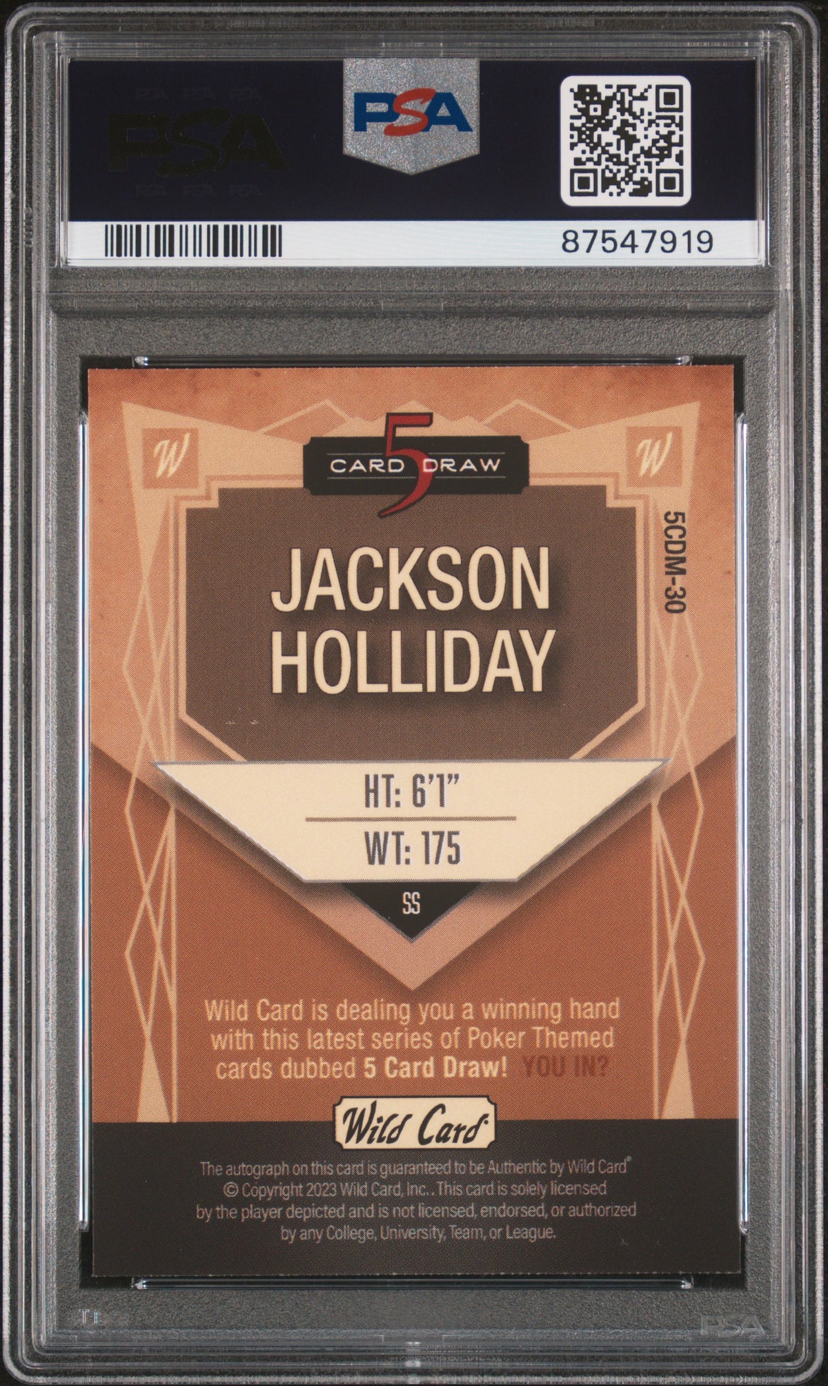 2023 Wild Card Jackson Holliday Auto 1/2 PSA 9