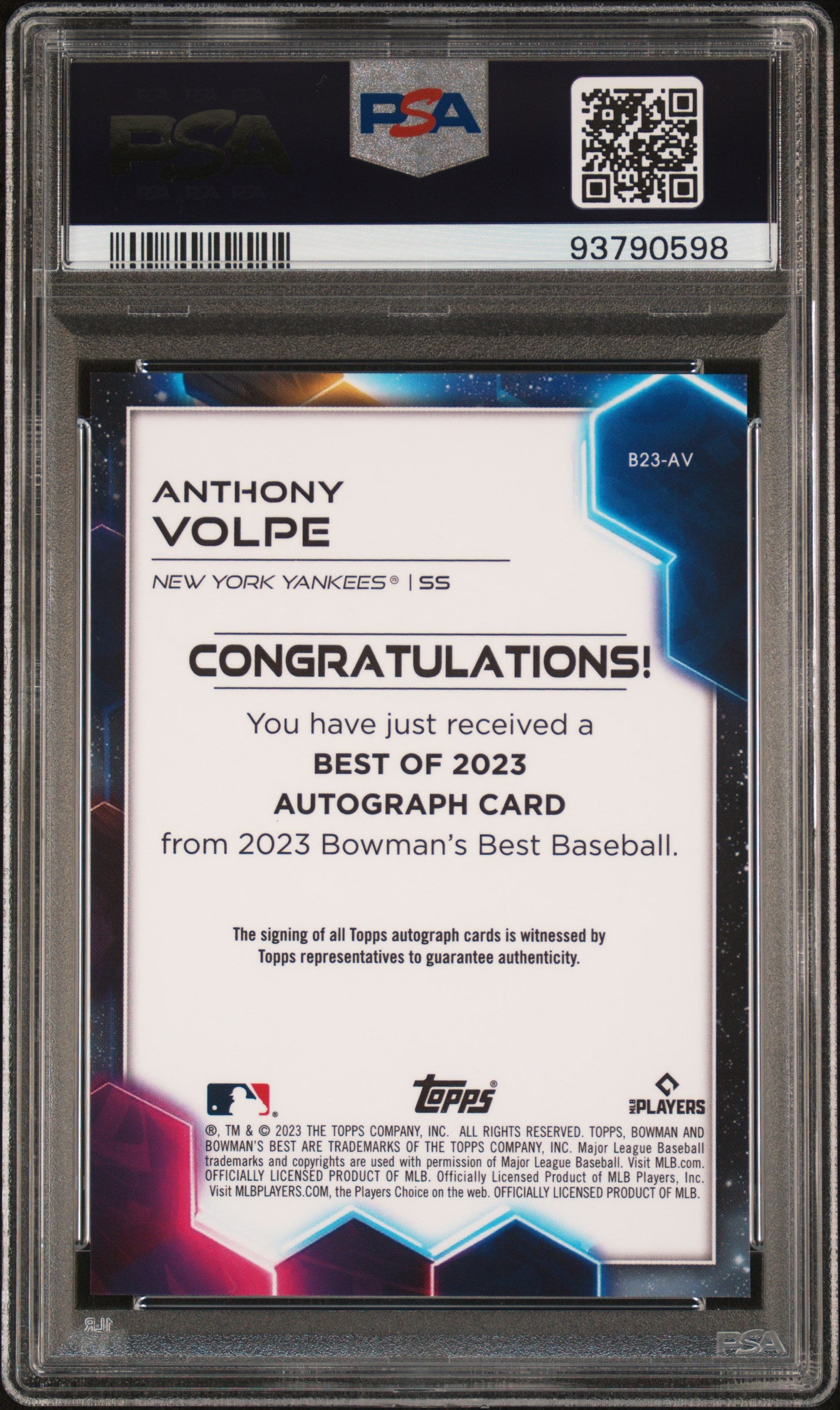2023 Bowman's Best Anthony Volpe Best Of 2023 Auto Gold Lava PSA 10