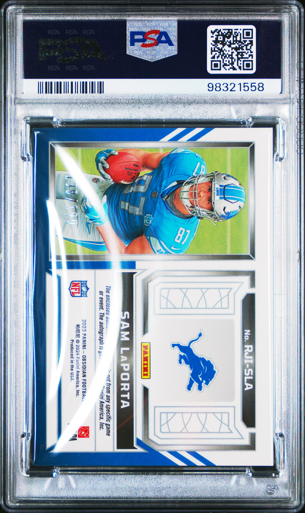 2023 Panini Obsidian Rookie Jersey Ink Sam Laporta #RJISLA PSA 9