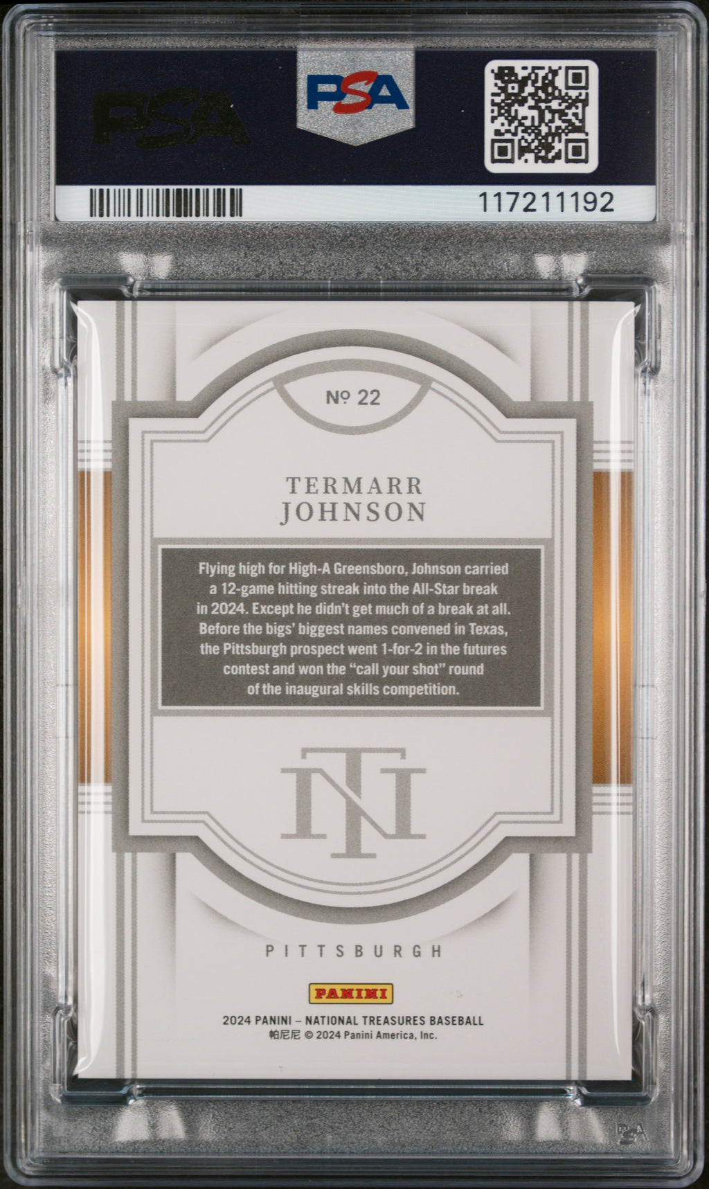 2024 National Treasures Termarr Johnson Platinum 1/1 PSA 10