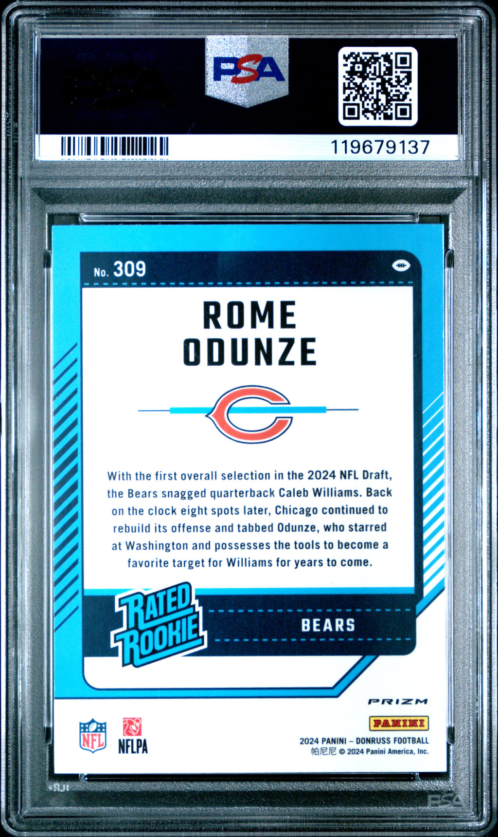 2024 Panini Donruss Rome Odunze #309 Optic Preview Red & Green PSA 10