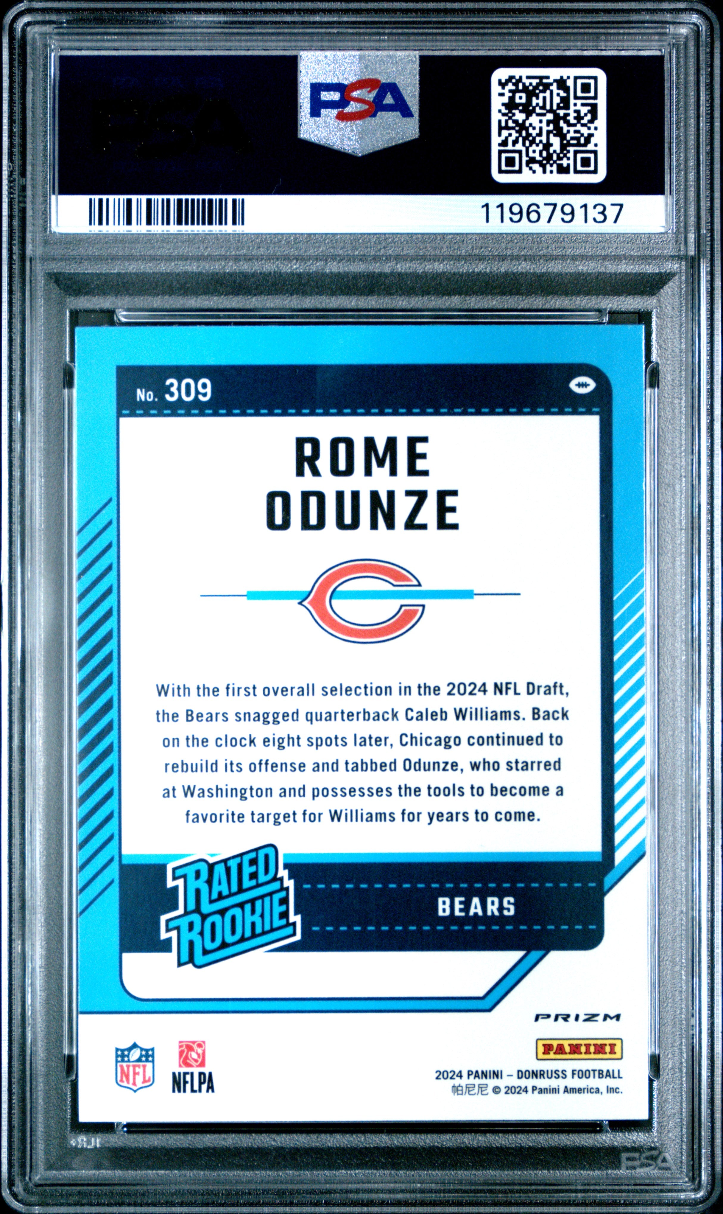 2024 Panini Donruss Rome Odunze #309 Optic Preview Red & Green PSA 10