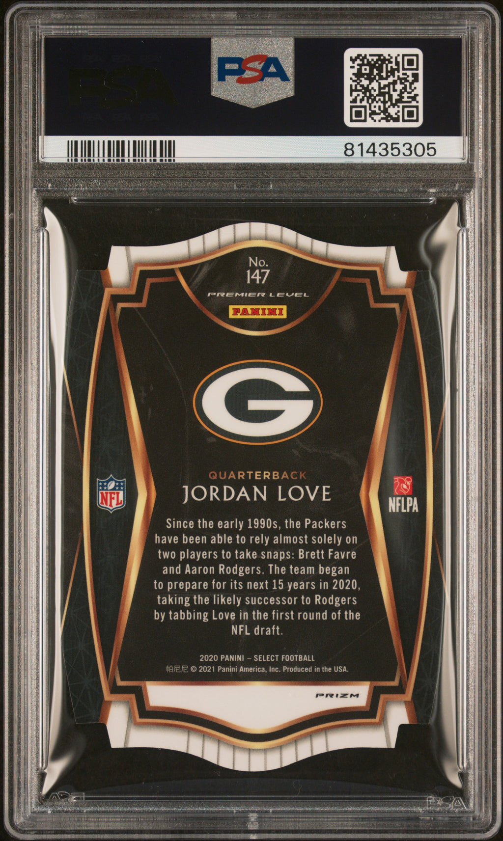 2020 Panini Select Jordan Love #147 Die Cut Purple Prizm PSA 10