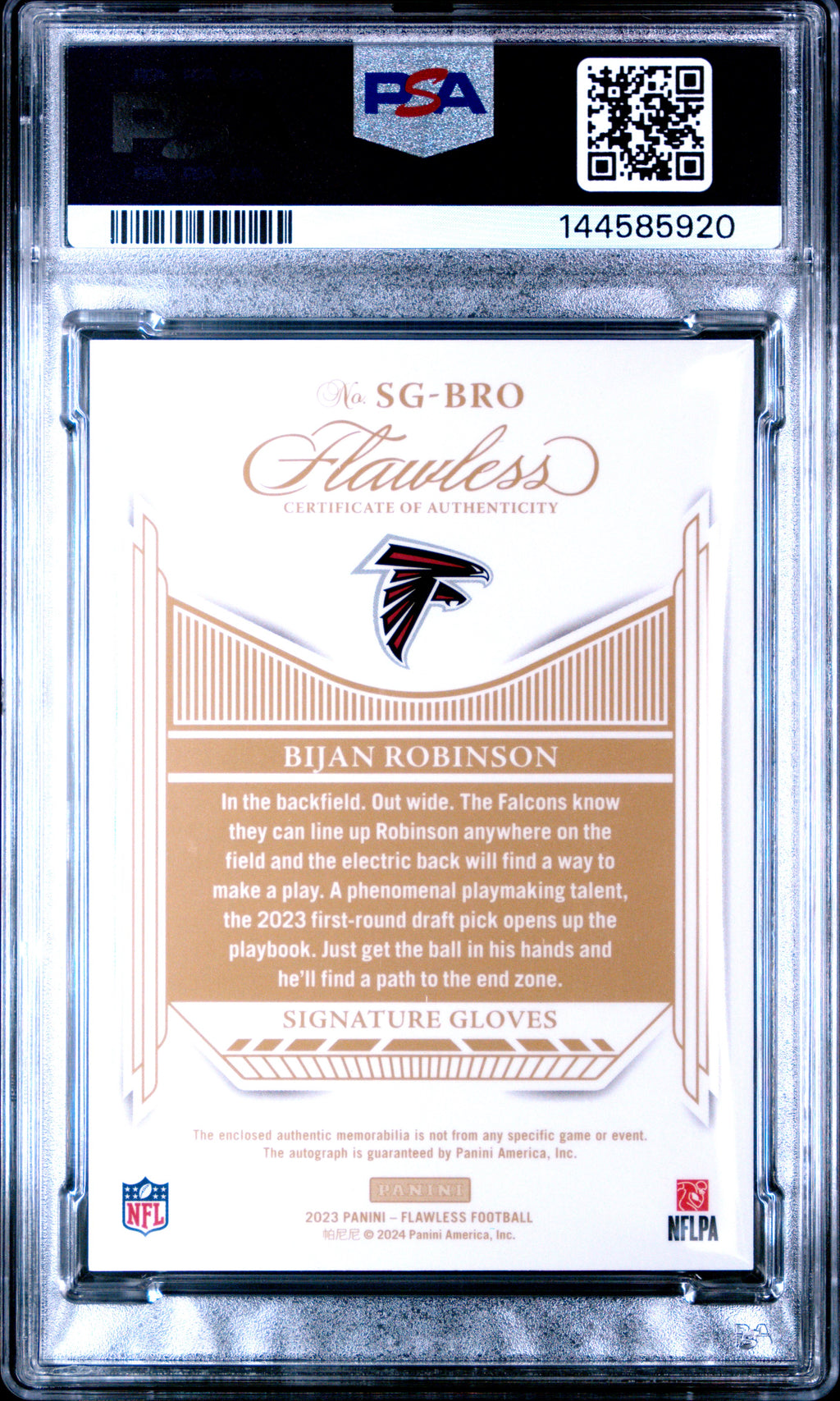 2023 Flawless Bijan Robinson Signature Gloves Silver PSA 9