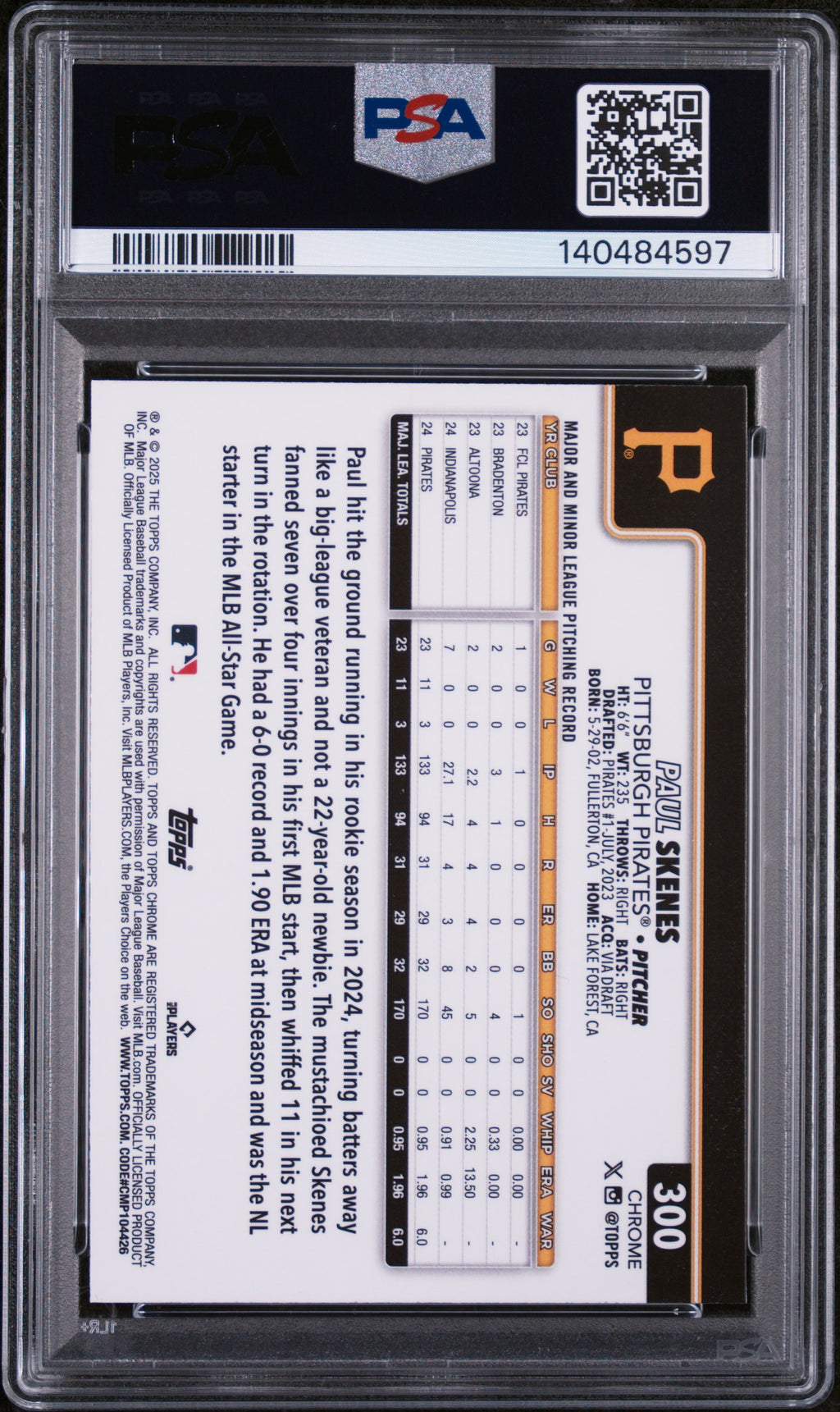 2025 Topps Sapphire Paul Skenes PSA 10