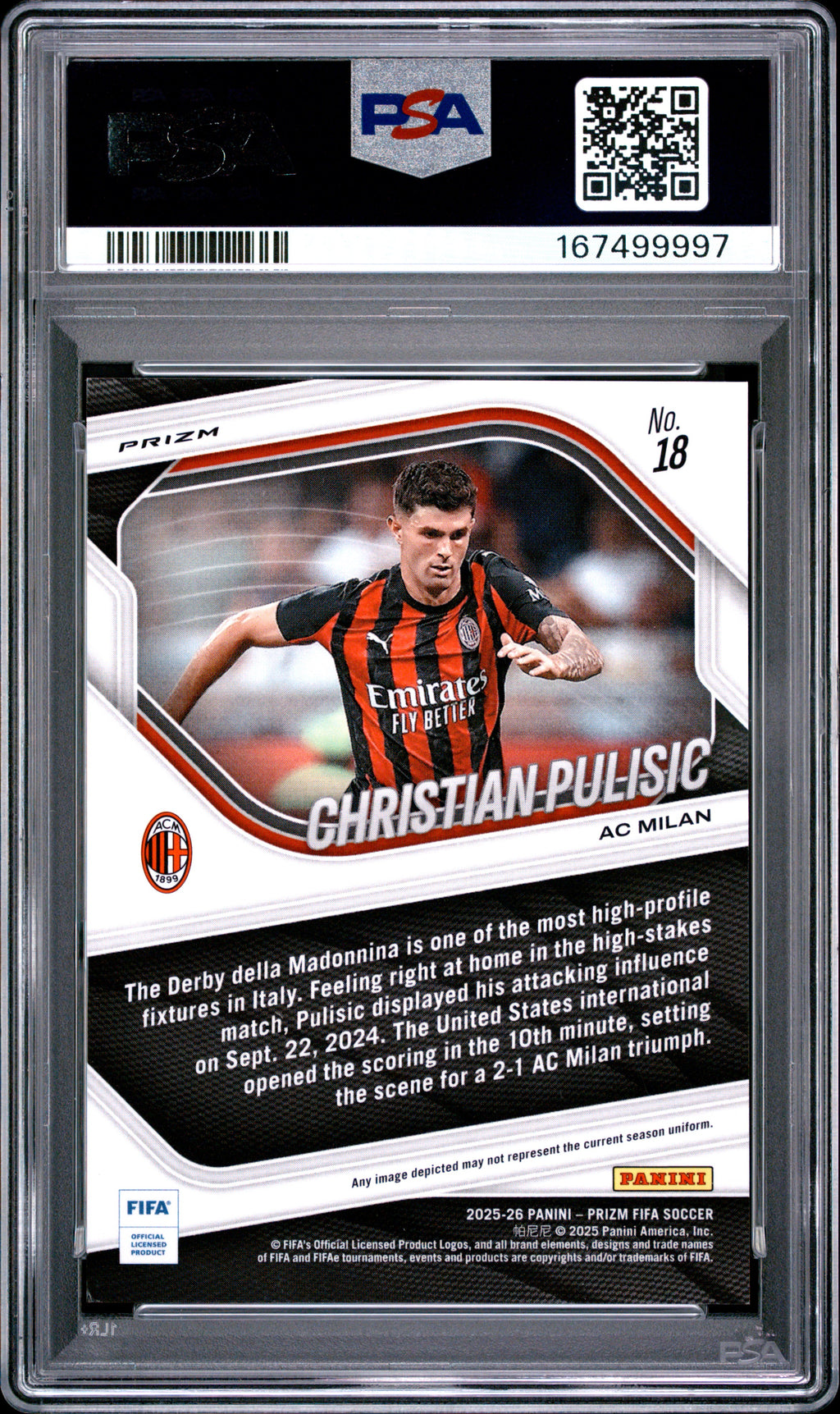 2025 Prizm FIFA Christian Pulisic Snakeskin Prizm PSA 9