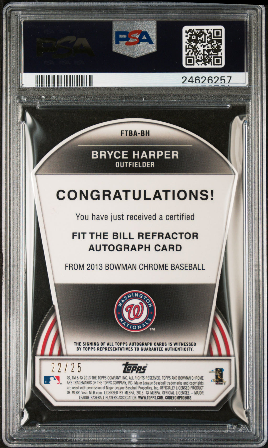 2013 Bowman Chrome Fit The Bill Autographs Bryce Harper #BH PSA 10
